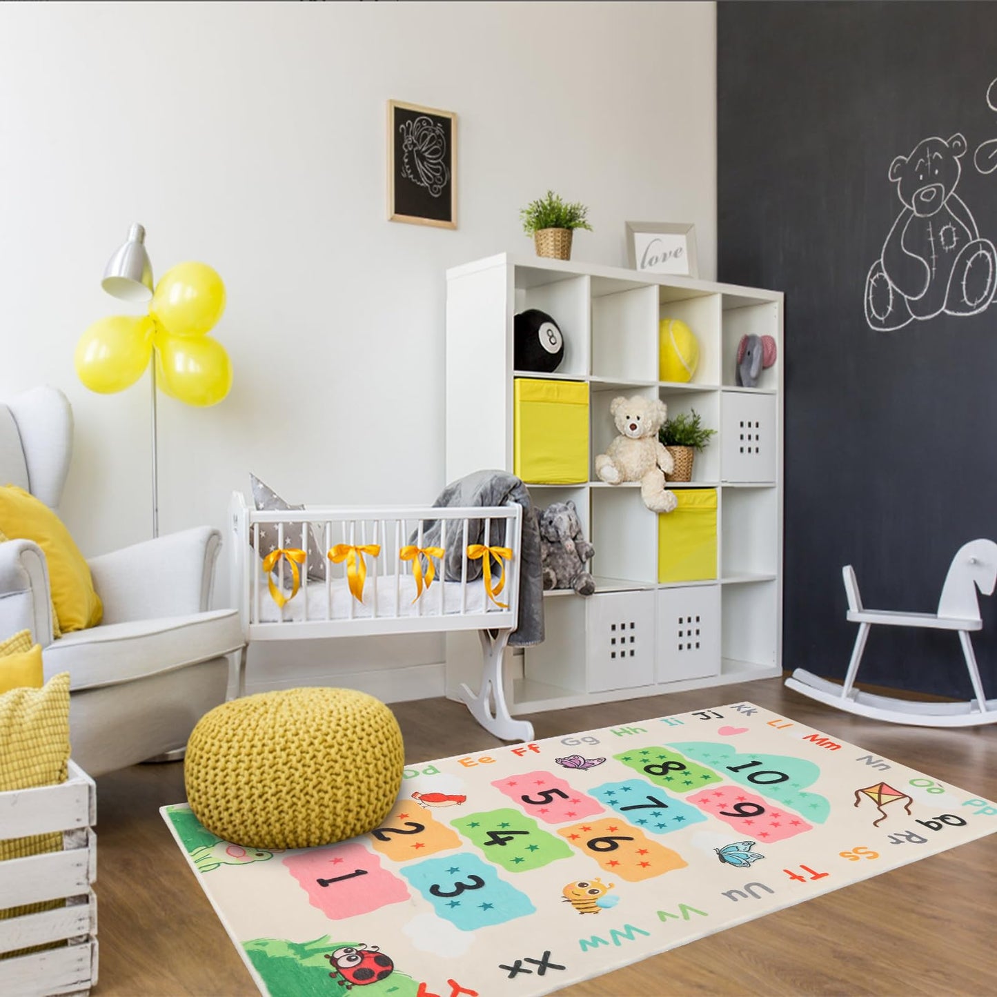 Soft Educational Kids Learning Rug Washable for Boys Girls Bedroom Play Room, Cute Numbers ABC Alphabets Hopscotch Rug for Classroom, Toddler Baby Nursery Carpet Playmat, Neutral 63"x31.5"