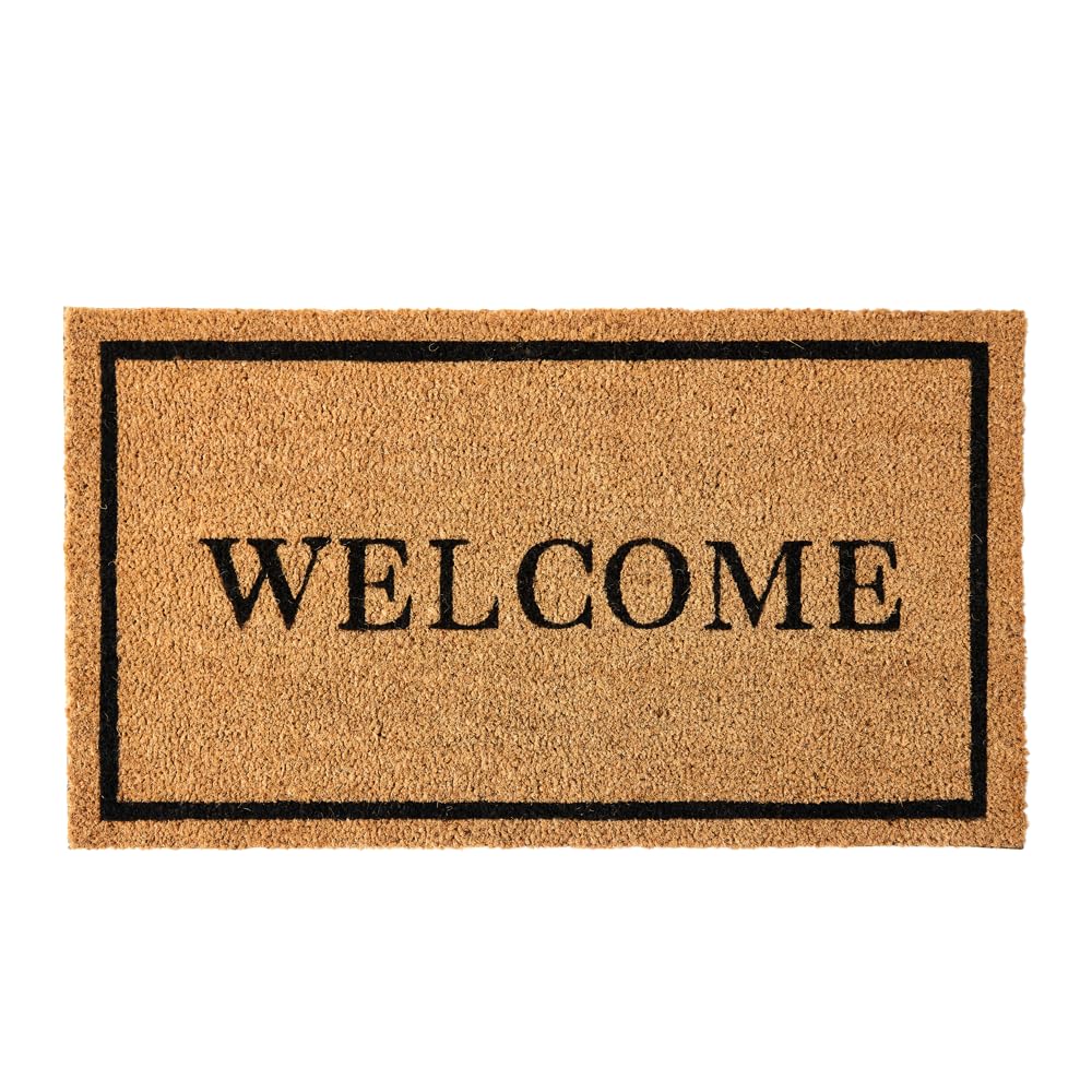 KANKUN Coco Coir Door Mat with Heavy Duty Backing, Welcome Doormat (17" x 30"), Doormat Entrance (Welcome2-1Pack)