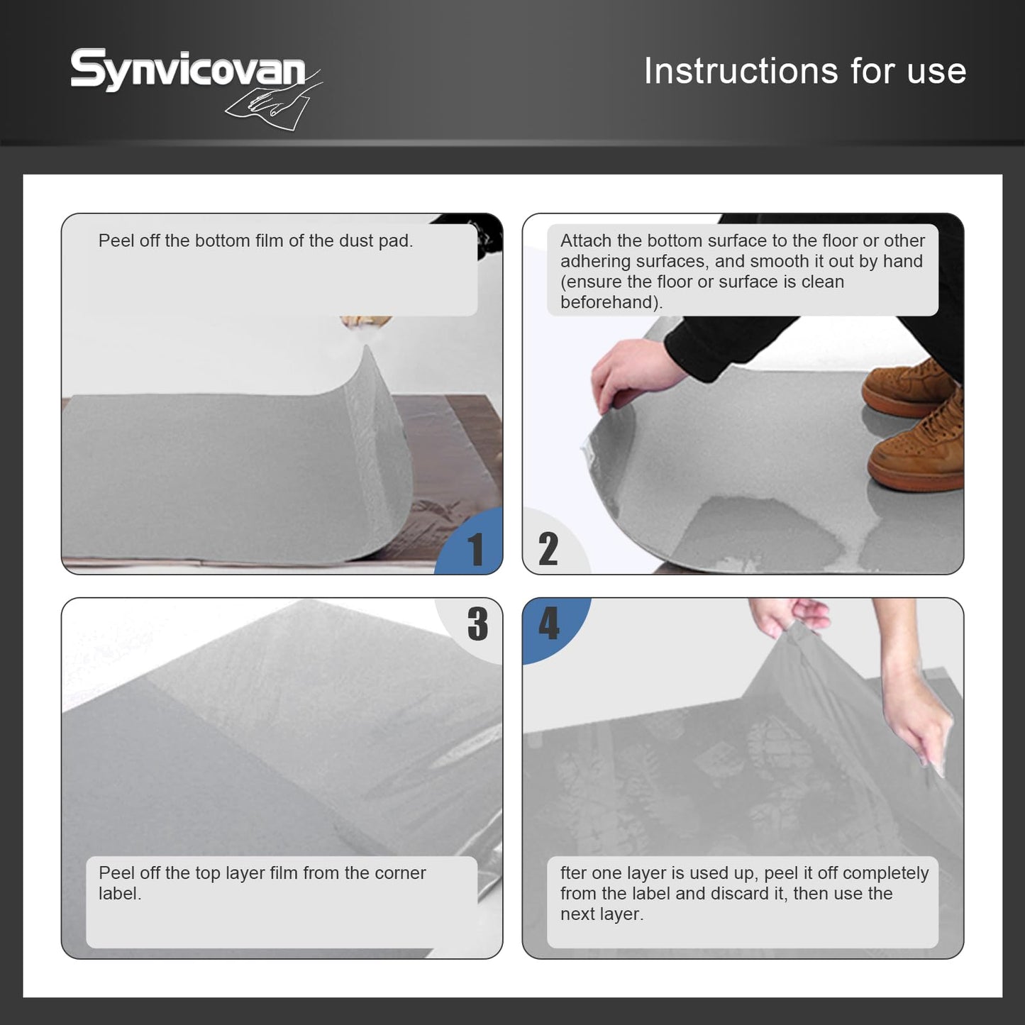 Synvicovan 24" x 36" Grey Sticky Mat Tacky Pads Adhesive Floor Mat (5 Packs,150 Sheets,30 Sheets/Pack） for Cleanroom Laboratory Hospital Construction Pets Home and Gymnasium