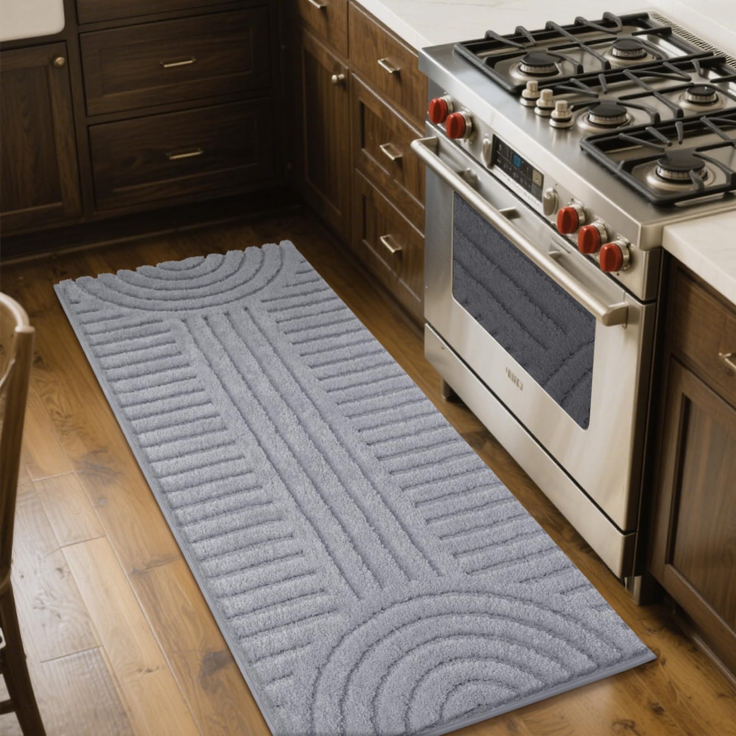 SHACOS Super Soft Bathroom Runner Rugs 24"x60" Non Slip Boho Bath Rugs Microfiber Absorbent Bath Mats for Bath Room Floor Machine Washable Shaggy Carpet for Shower Bathtub, Light Grey 2' x 5'