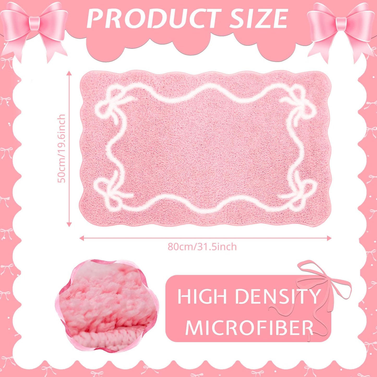 Mocsicka Pink Bow Bath Mat Cute Bow Bathroom Rug Super Soft Absorbent Bathroom Rugs Non Slip Bath Mat Machine Washable Rug for Bathrooms 20x32 inches (Pink, 50x80cm)