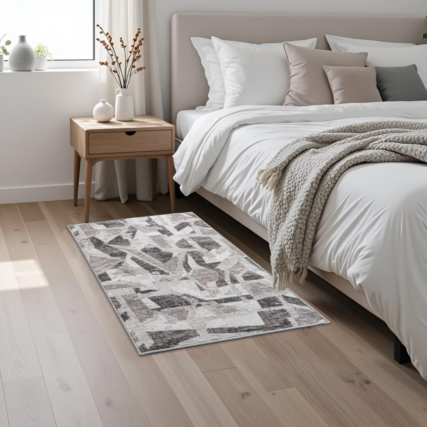 Modern Abstract Entry Rug Kitchen Bedroom Bathroom Door Mat Indoor Entrance 2X3 Front Porch Rugs Washable, Non-Slip Grey Thin Print Small Throw Carpet for Nursery Kids