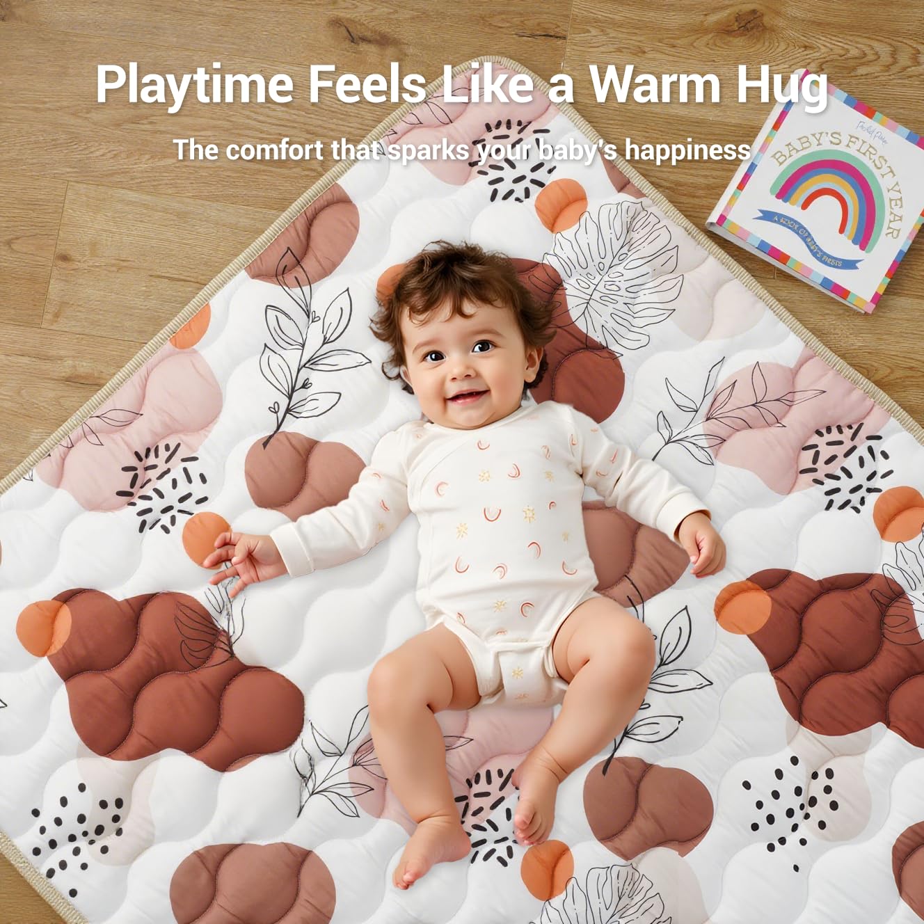 Bunnikins & Clover Baby Play Mats for Floor, 71"x59" Thicken Soft Play Mat for Babies 6-12 Months, Foldable and Non Slip One-Piece Crawling Mat, Washable Foam Playmat for Baby, Tummy Time