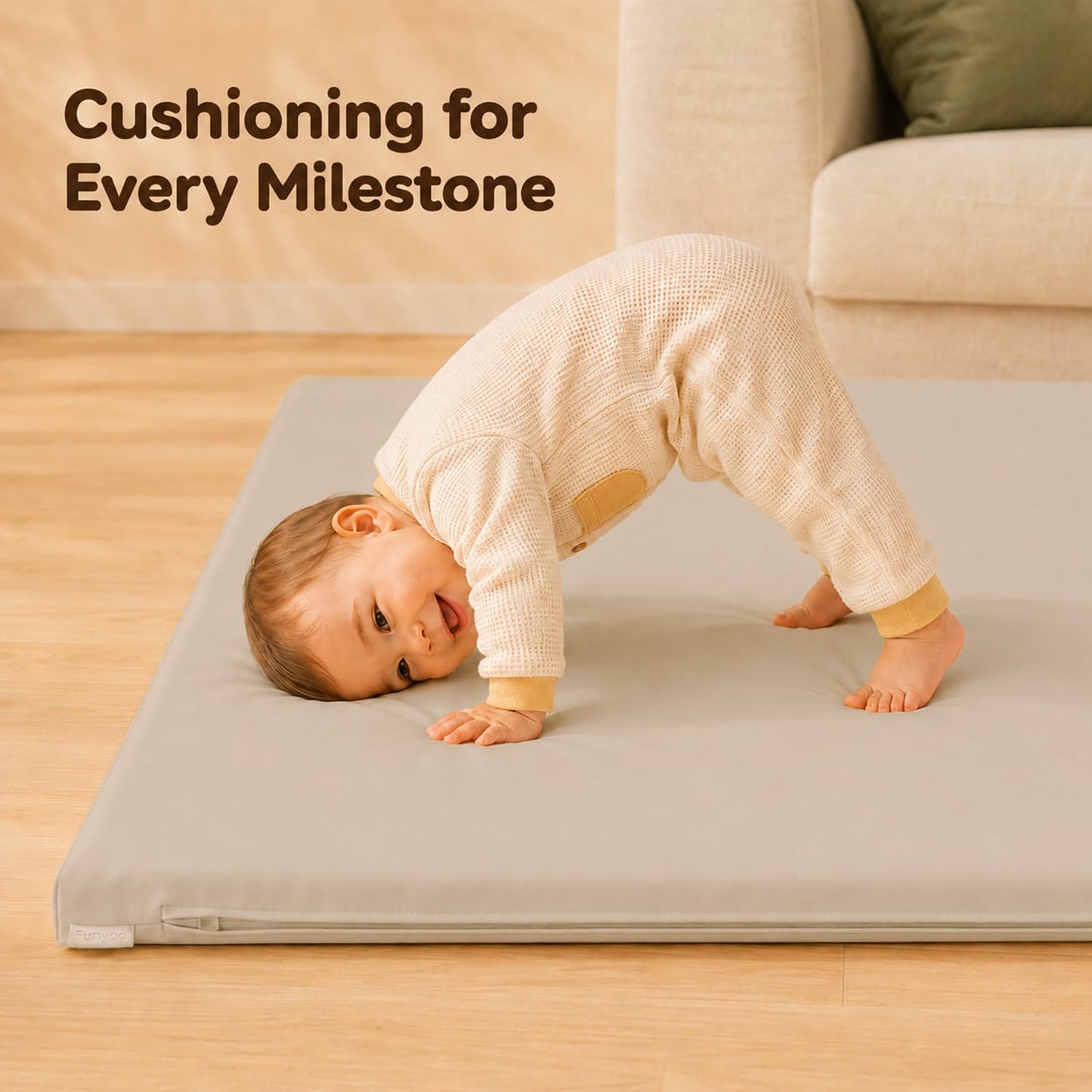 Funyoo Vegan Leather Baby Play Mat, 79x71 Thick Cushioned Waterproof Playpen Mat, Stylish Removable Cover Floor Mat for Babies & Toddlers, Non-Slip Bottom for Safe Crawling, 1.3" Thick, Grey