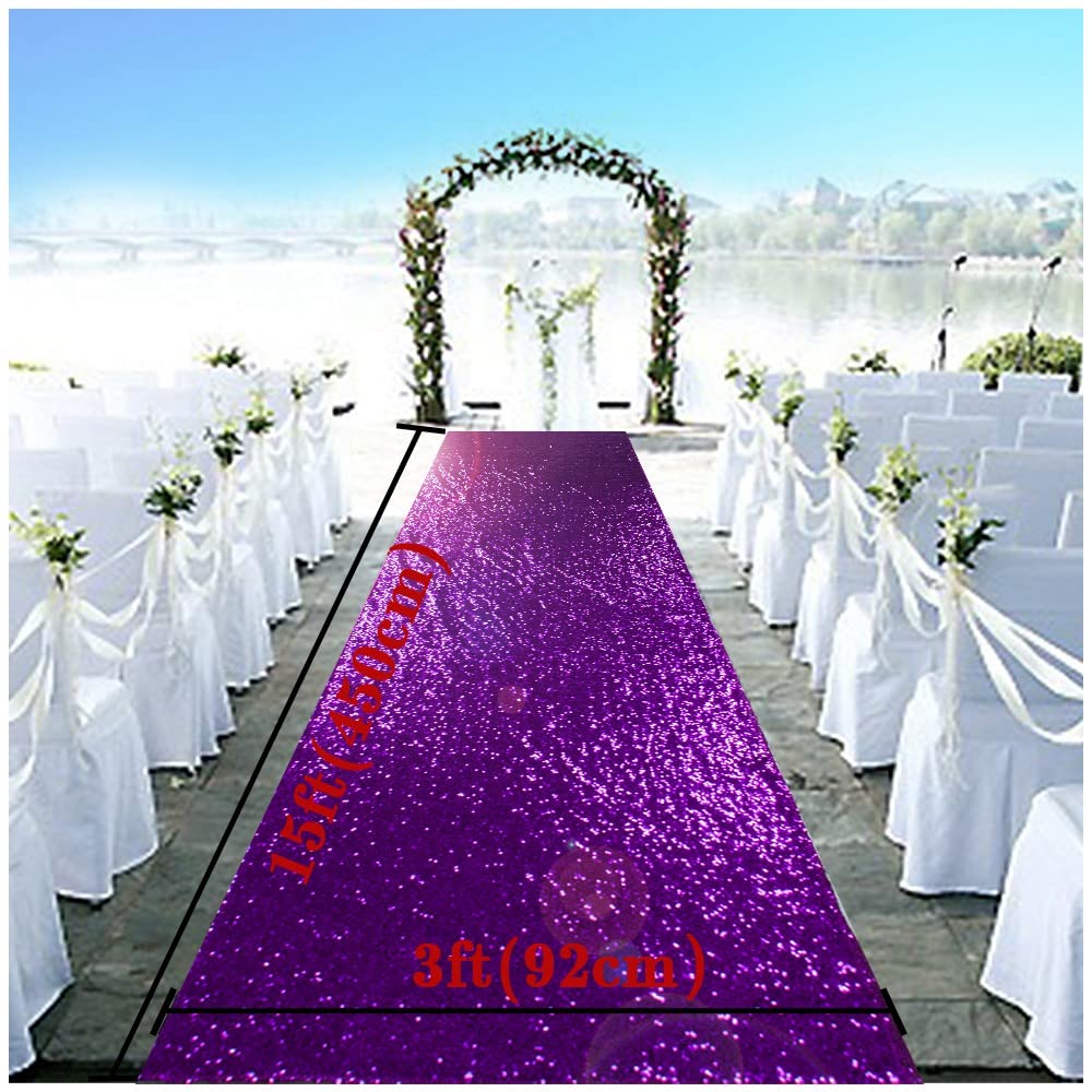 Partisout Aisle Runner for Wedding Ceremony 3FTx15FT Sequin Wedding Rug Rustic Outdoor Walkway Carpet Party Ceremony Payette Shimmer Runner (Purple)