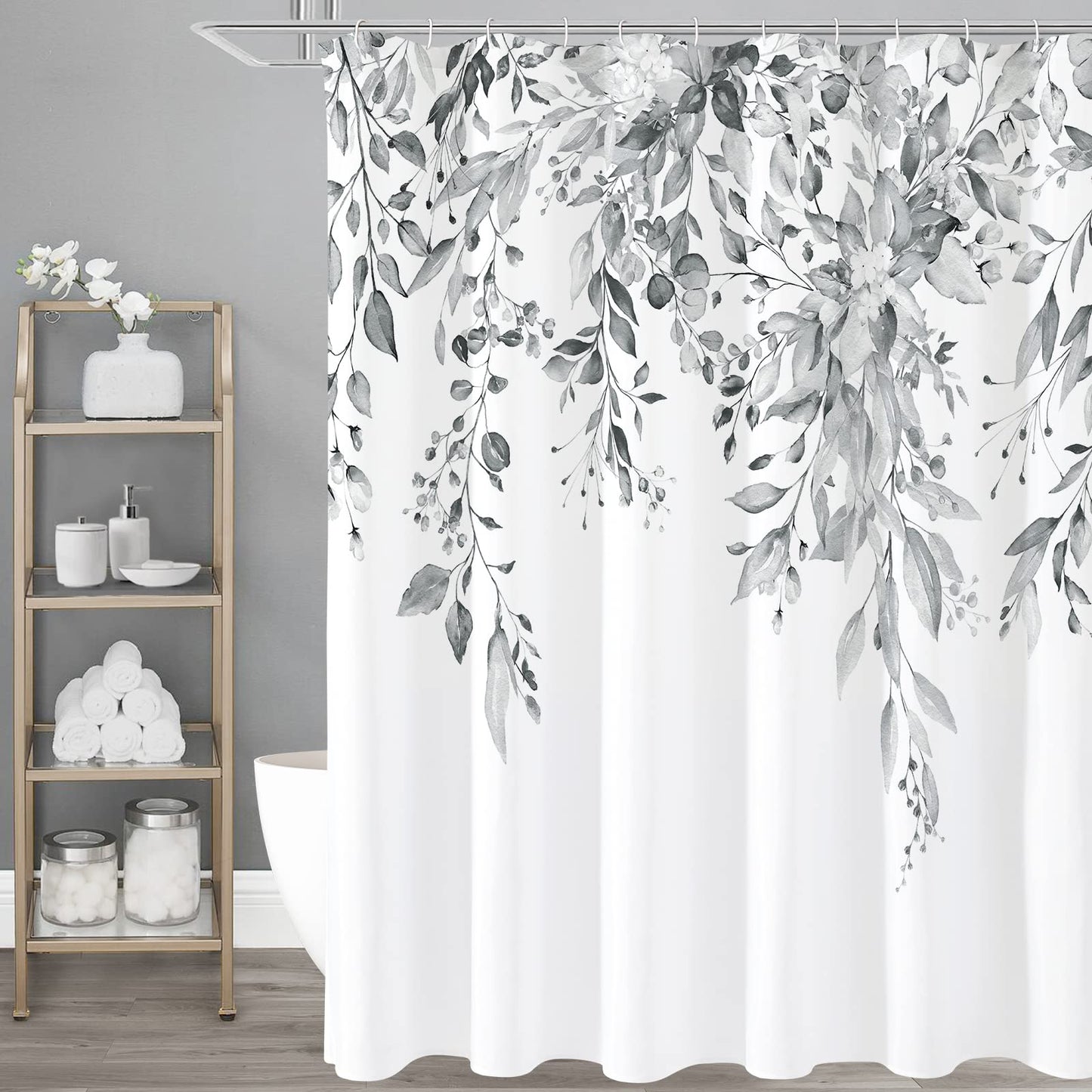 Gibelle Non Slip Bath Mat, Bathroom Set with Shower Curtain and Rug and Accessories, Bath Curtain 72" W x 78" L, Bath Rug 17" W x 24" L