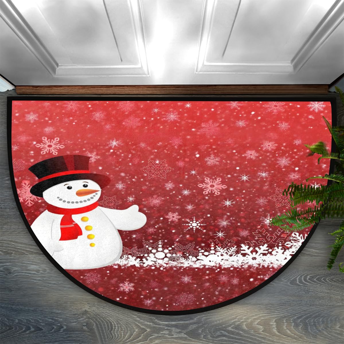 Christmas Door Mat for Outdoor Indoor Welcome Mat Snowman Red Half Round Doormat Christmas Entryway Rug 24" x 36" Holiday Door Mats for Home