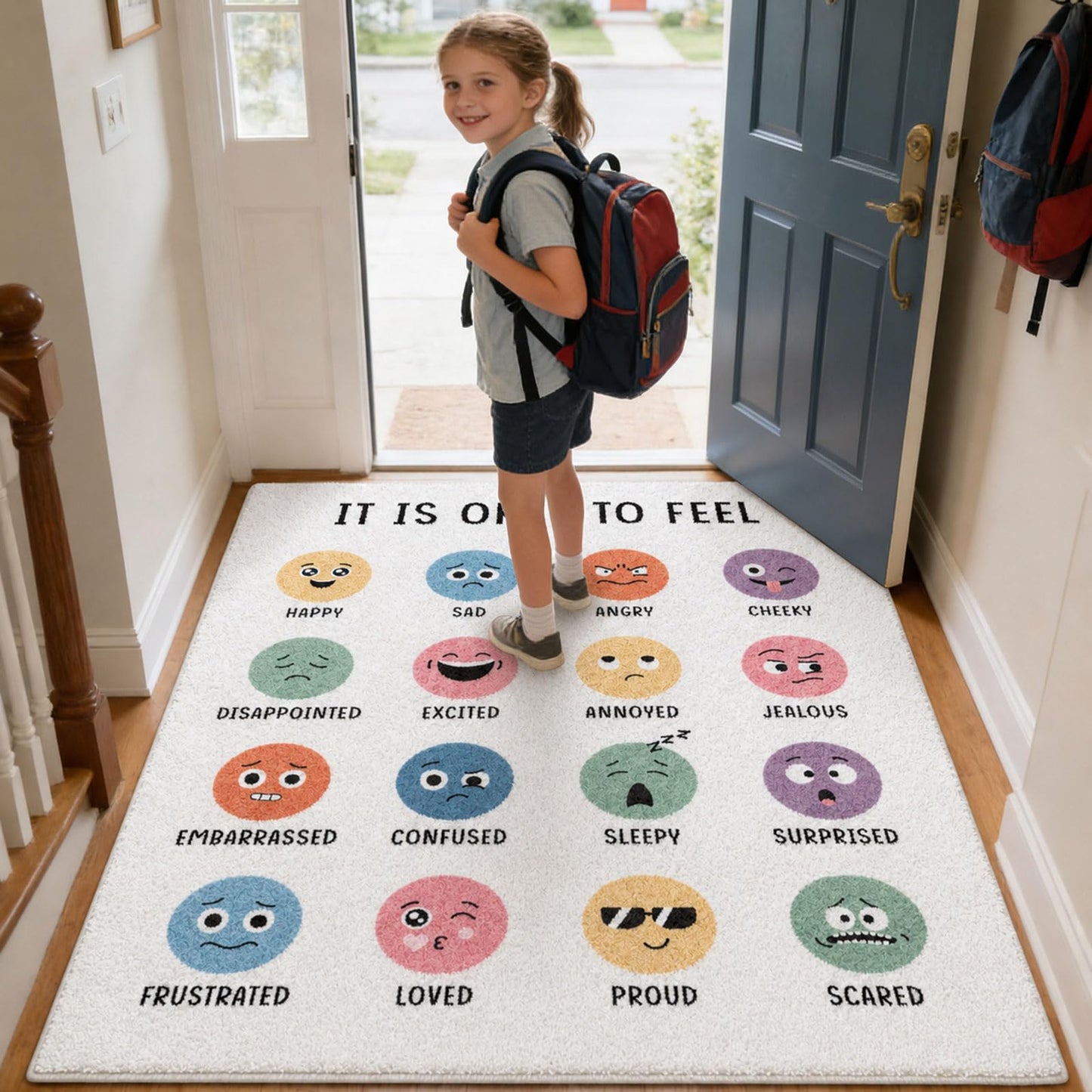 3.3x4 ft Calming Corner Items Calm Corner Classroom Rug Feelings Chart Emotion Area Rug Back to School Floor Mat Soft Fluffy Mental Health Non-Slip Play Carpet for Nursery Playroom Bedroom Living Room