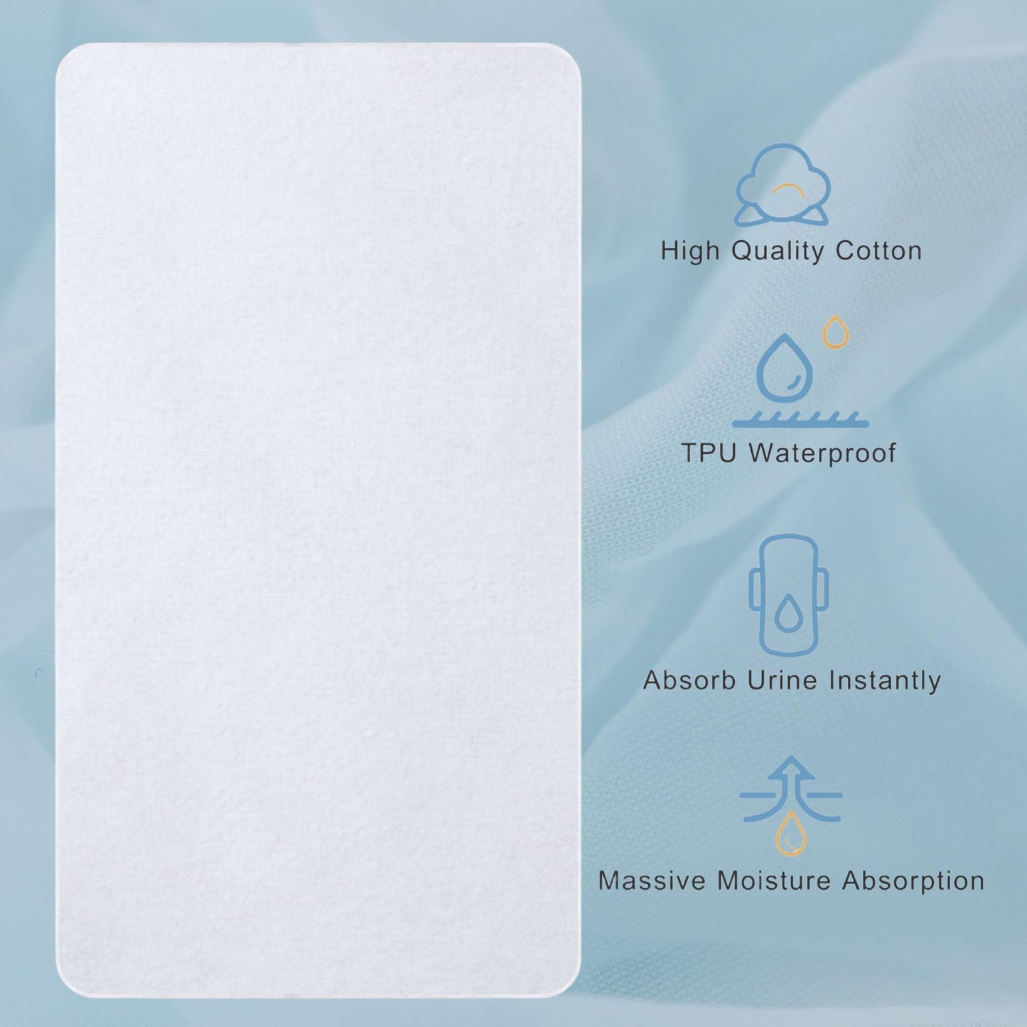 Waterproof Crib Pad, 34" x 54", Reusable Incontinence Flannel Crib Protector for Baby, Toddler, Elders and Pets - White