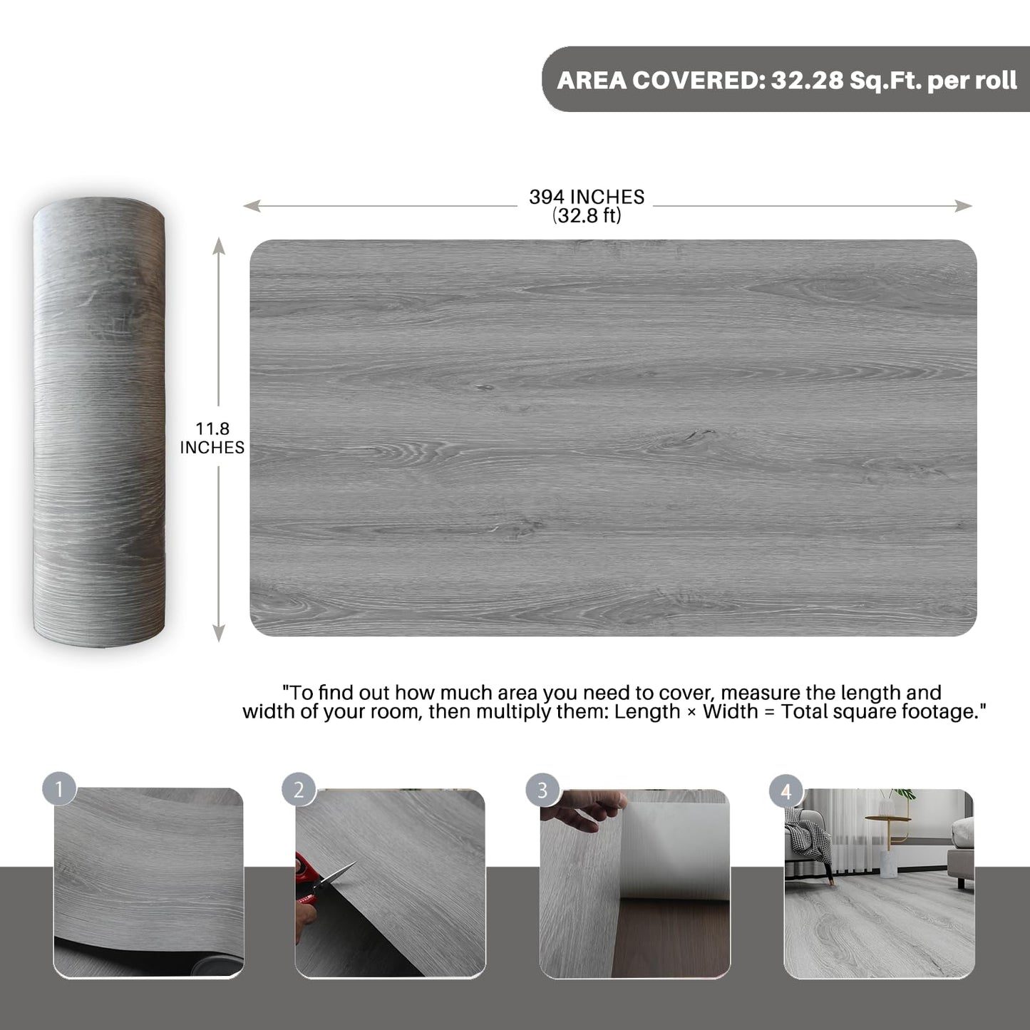 auxua Wood Grain Peel and Stick Floor Tiles – 11.8” Width, Full Roll Length of 394" – Versatile Design for Any Space, Ashline Rustic Self Adhesive Vinyl Flooring, Waterproof and Non-Slip Features