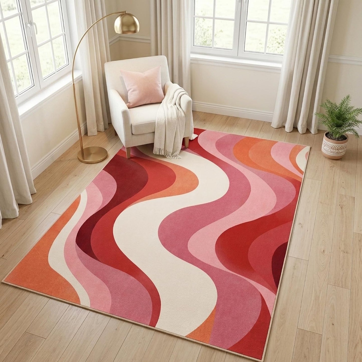 BreezeRise 5x7 Area Rugs for Living Room，Modern Abstract Pink and Terracotta Watercolor Design Rug，Non-Slip Washable， Bedroom, Dining Room, Home Office