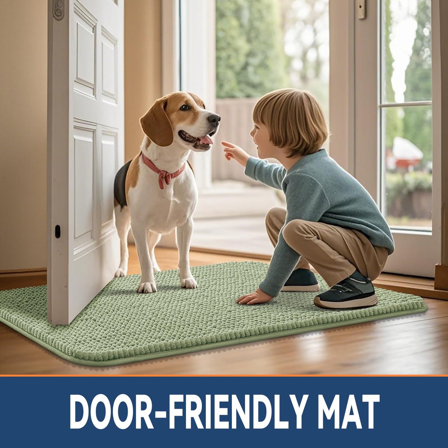 Smiry Dog Door Mat for Muddy Paws 36x24, Absorbent Microfiber Dirt Trapper Pet Doormat, Non-Slip Washable Quick Dry Chenille Front Door Mat, Entryway Rug for Indoor and Outdoor, Sage Green