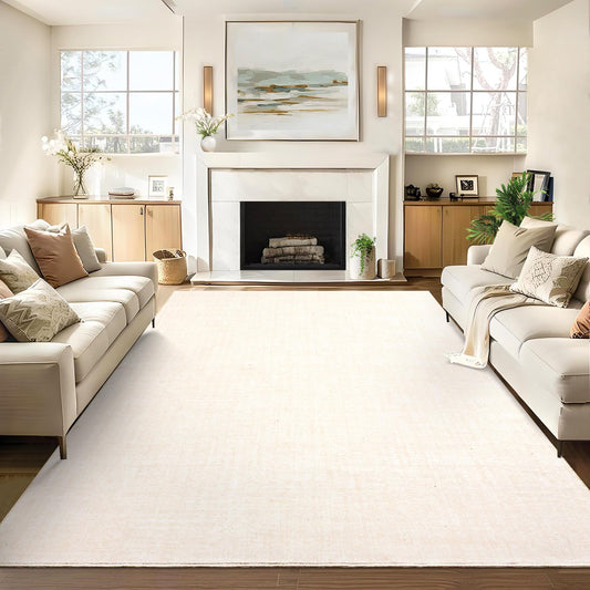 GarveeHome Washable Rugs 10x13 Area Rug for Living Room, Modern Solid Rug with Non Slip Backing, Plain Rug for Bedroom, Distressed Stain Resistant Accent Rug for Dining Room Farmhouse Dorm, Beige