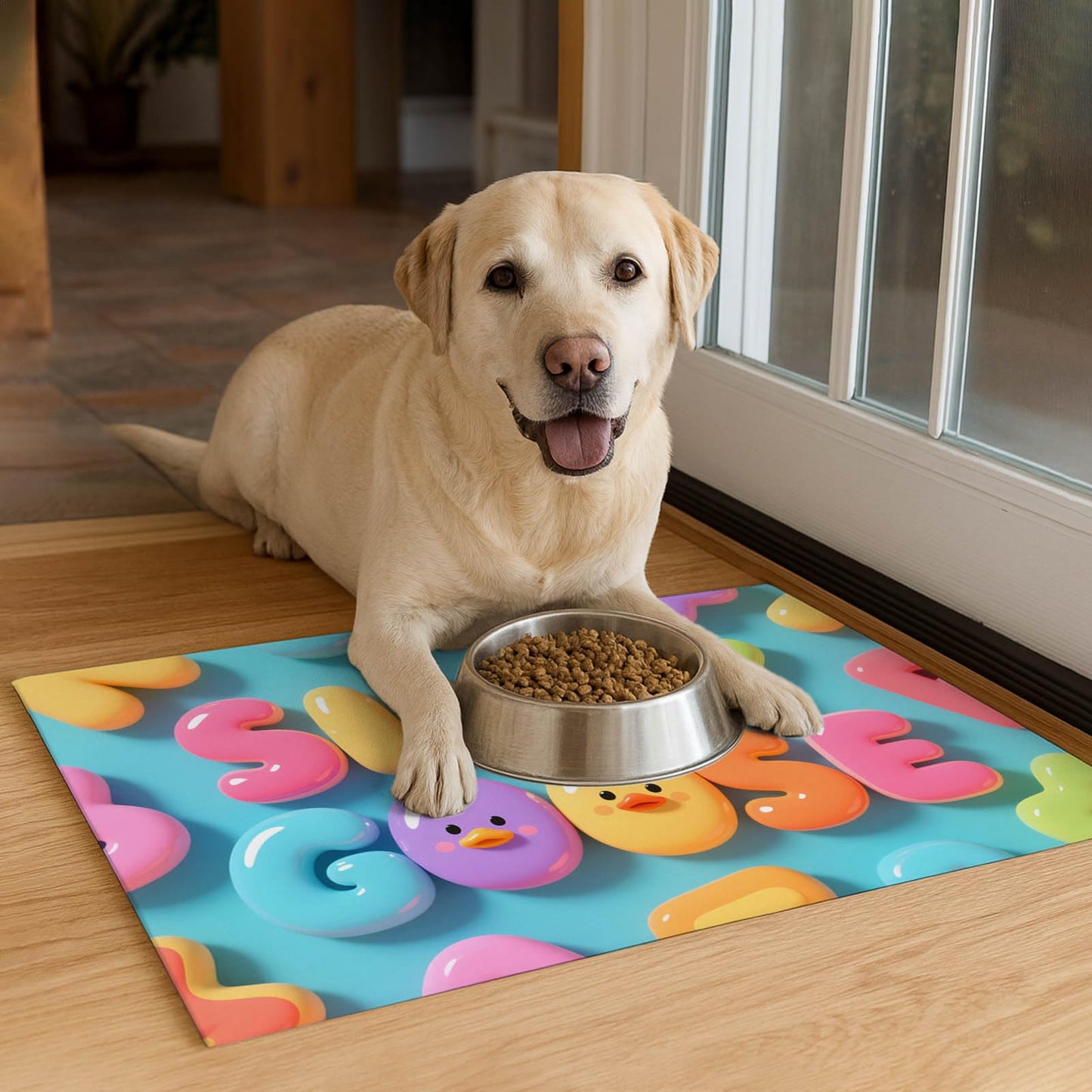 HOMETITUTE 20x12 inch Duck Design Non Slip Dog Food Mat Pet Bowl Placemat for Food and Water Small Dog Bowl Mats Cat Food Mat Easy to Clean Feeding Mats for Small Pets Cute