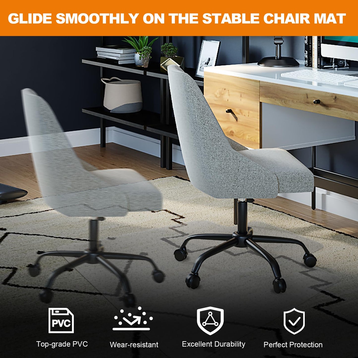 Thickened Chair Mat for Carpet- Low Pile Carpet Protector for Office Computer Desk Chair. Heavy Duty Desk Chair Mat for Carpeted Floors. Clear (with Lip, 47.5"X35.5"X0.15“)