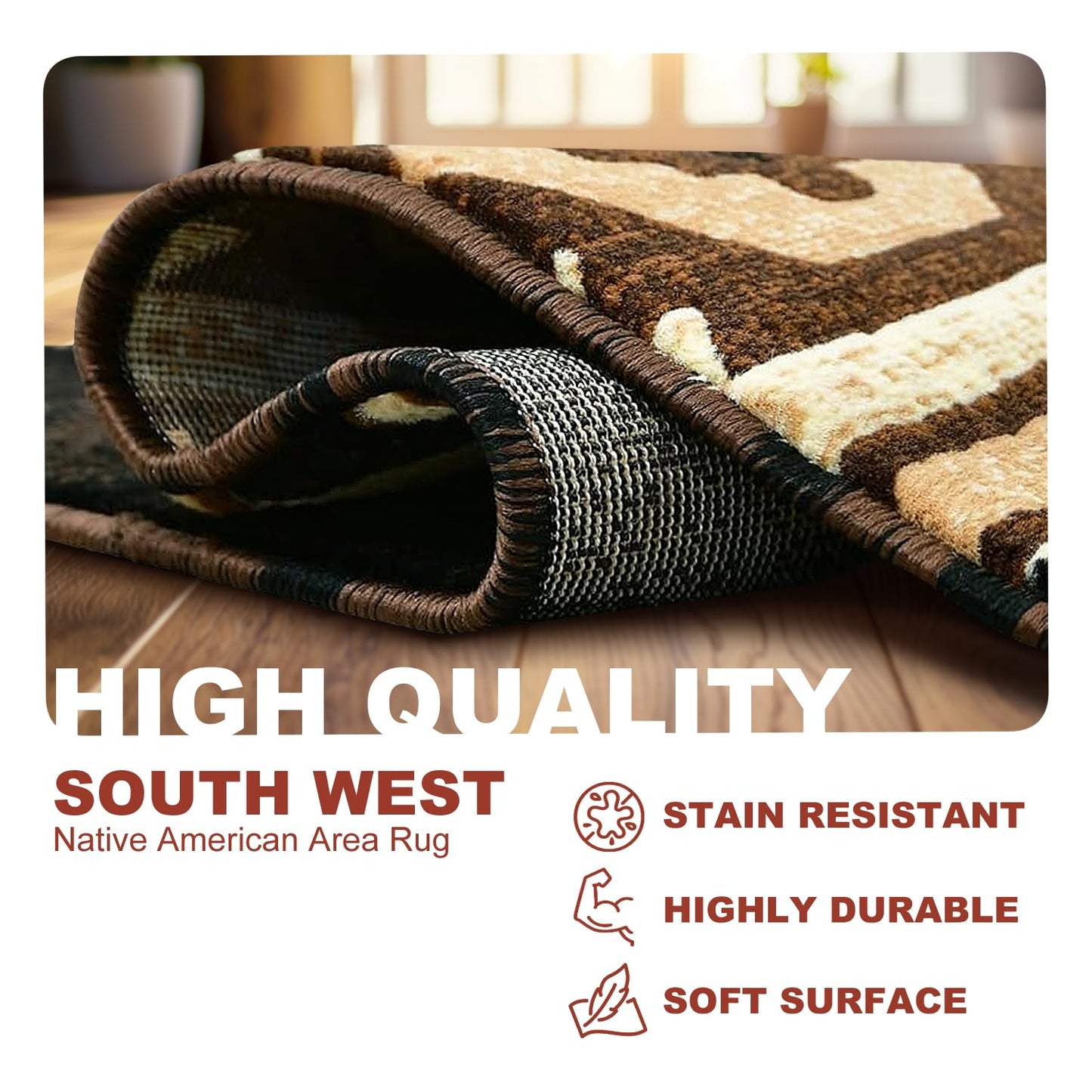 YHSF Southwestern Area Rug - Anti Static, Washable, Soft Native American Tribal Floor Rugs for Living Room, Bedroom, Hallways, and More - Easy-to-Clean Home Decors - Black, 2 Feet x 3 Feet