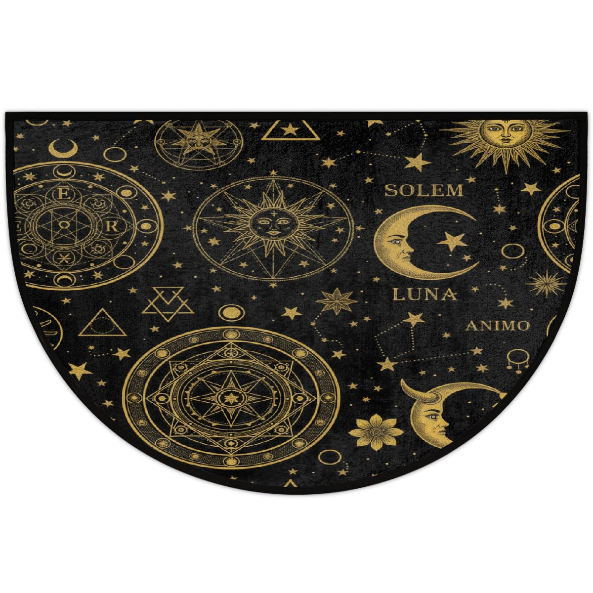Half Circle Door Mat - Gothic Celestial Sun Moon Absorbent Non-Slip Half Round Entryway Area Rug - Soft Cute Semicircular Washable Carpet for Bathroom Bedroom Kitchen, 36"x24"