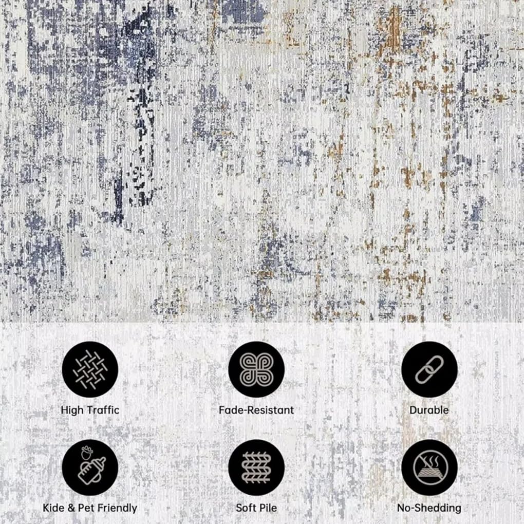 Beige White Gray Marble Texture Irregular Shaped Rug for Living Room Bedroom Nursery Machine Washable Shaggy Carpet Unique Aesthetic Art Deco Rugs Non Slip Under Dining Coffee Table Floor Mat 5x7