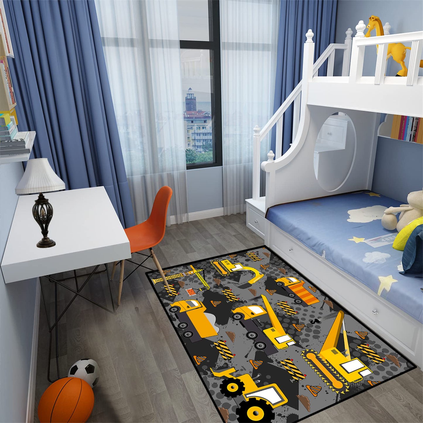 CAFCIOYG Construction Rugs for Boys Room Play Mat for Cars and Trucks PlayMat Kids Rugs for Playroom Car Carpet for Kids Room Construction Decor for Boys Room,Grey 2'5''×4'