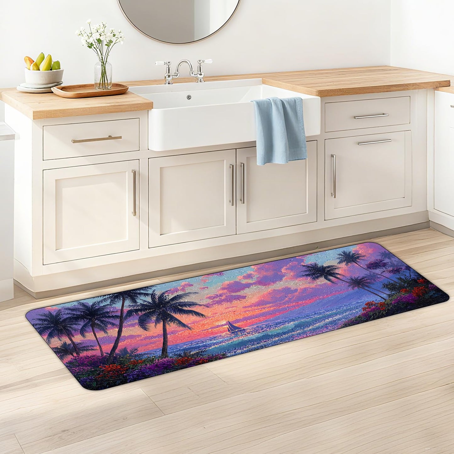 ANNA QUEEN Pink Sunset Laundry Room Rug 20x47 Inch – Non Slip Pink Sunset Mat for Laundry Room, Kitchen, Entryway, Holiday Decor