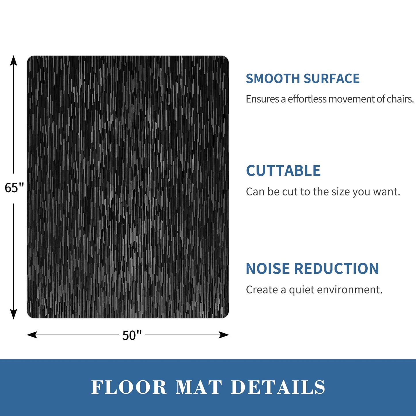 Office Chair Mat, TYDLE 50" x 65" Large Chair Mat for Hard Floor, Vinyl Floor Mat for Gaming Chairs, Slip Resistant Floor Protector Rolling Computer Desk Mat for Hardwood Floor, Black
