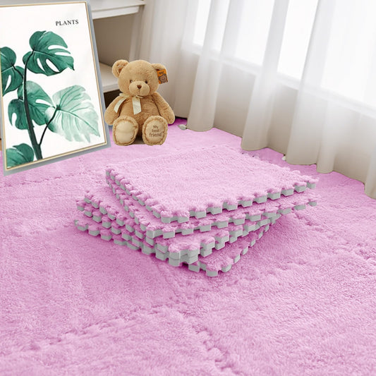 16 PCS Plush Interlocking Carpet Tiles, 0.6" Thick Soft Foam Floor Mat for Baby Crawling, Kids Playroom, Nursery, Bedroom, Living Room & Home Office, Non-Slip Puzzle Floor Tiles(11.8ft, Pink)