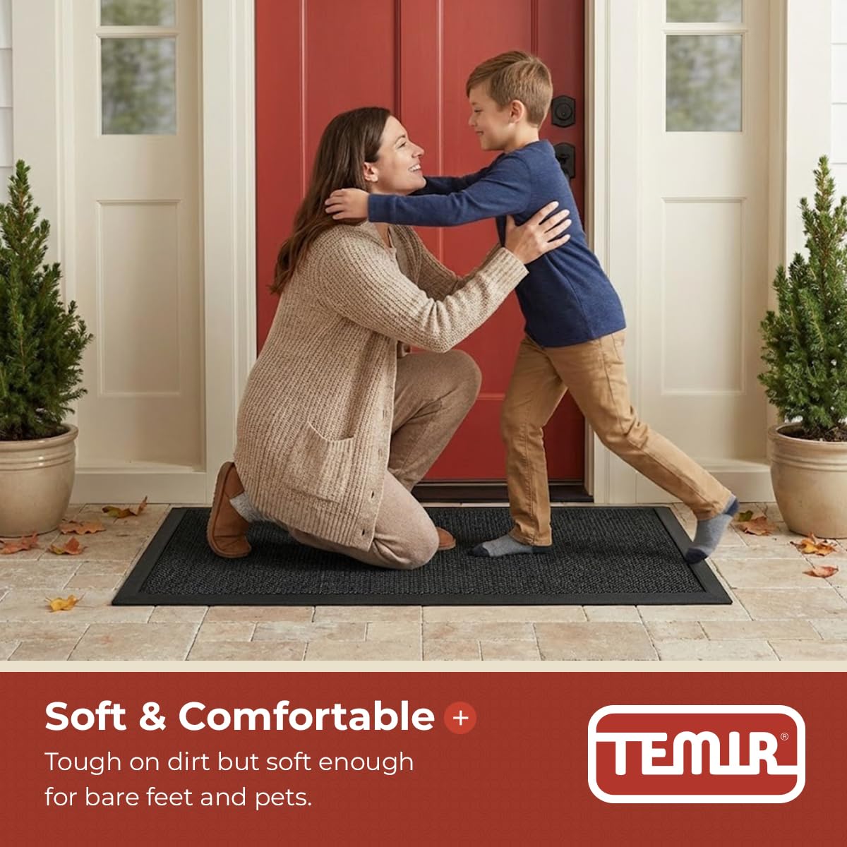 TEMIR Door Mat 30x17 Indoor Outdoor - Heavy Duty Mesh Entrance, Low-Profile Dirt Trapper & Shoe Scraper, Waterproof Non-Slip Rubber Backing, Entryway Floor Mat for Home, Patio, Garage, Black/White
