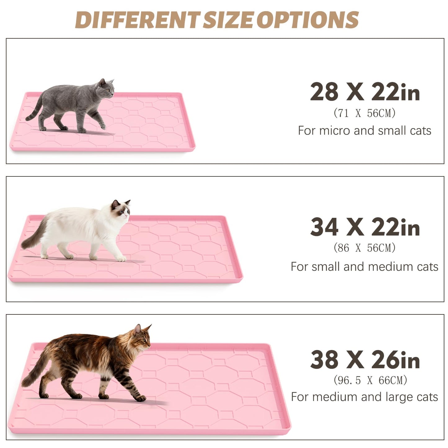 Silicone Cat Litter Mat, 34“ x 22” Waterproof Cat Litter Mats for Floors, Raised Edges Prevent Leaks and Make Cleaning Easy (Pink)