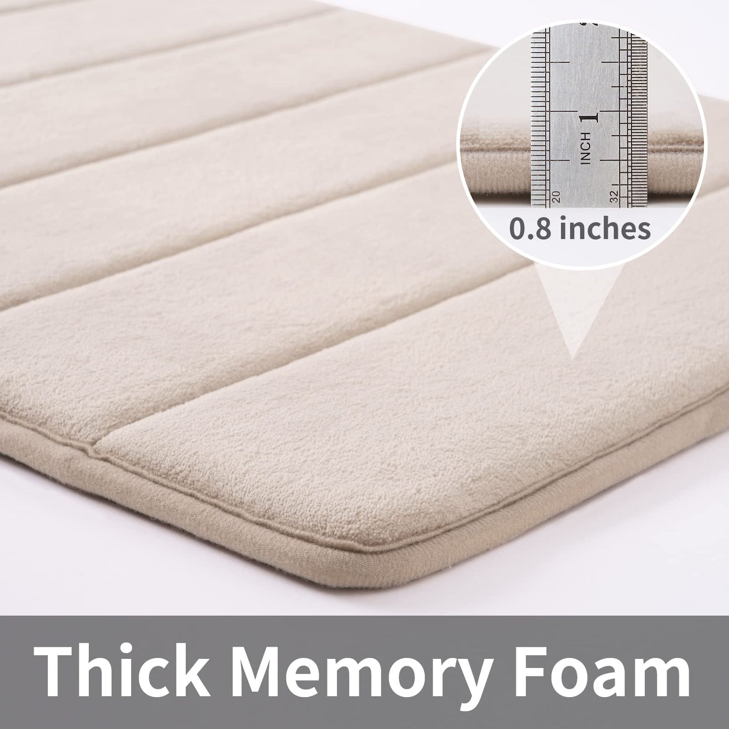 ROSMARUS Memory Foam Bath Mat 17” x 24”, Water Absorbent Shower Mat, Thick Bath Rugs for Bathroom Non Slip with PVC Backing, Ultra Soft Bathroom Rugs for Floor & Tub, Ltbrown