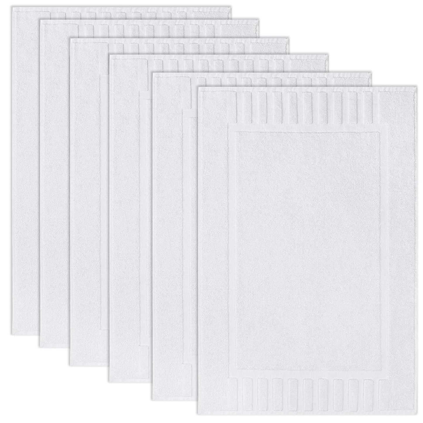 White Classic Luxury Bath Mat Floor Towel Set of 6-20x30 Inch, Absorbent Cotton Hotel Spa Shower/Bathtub Mats