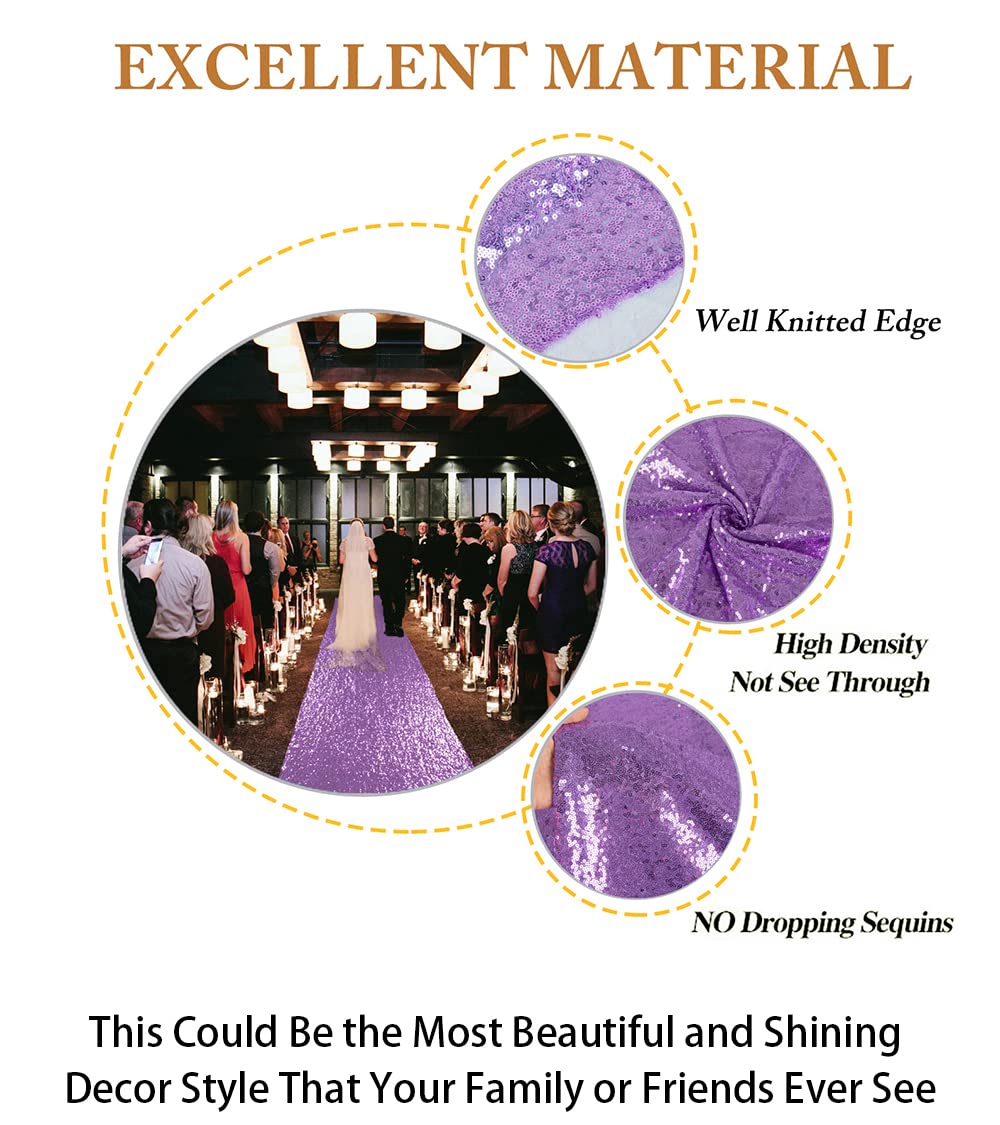 ShiDianYi Aisle Runners for Weddings Lavender 2FTx15FT Sequin Aisle Runner Light Purple Bridal Aisle Runner 15FT Carpet Runner Outdoor Aisle Runner for Wedding Ceremony