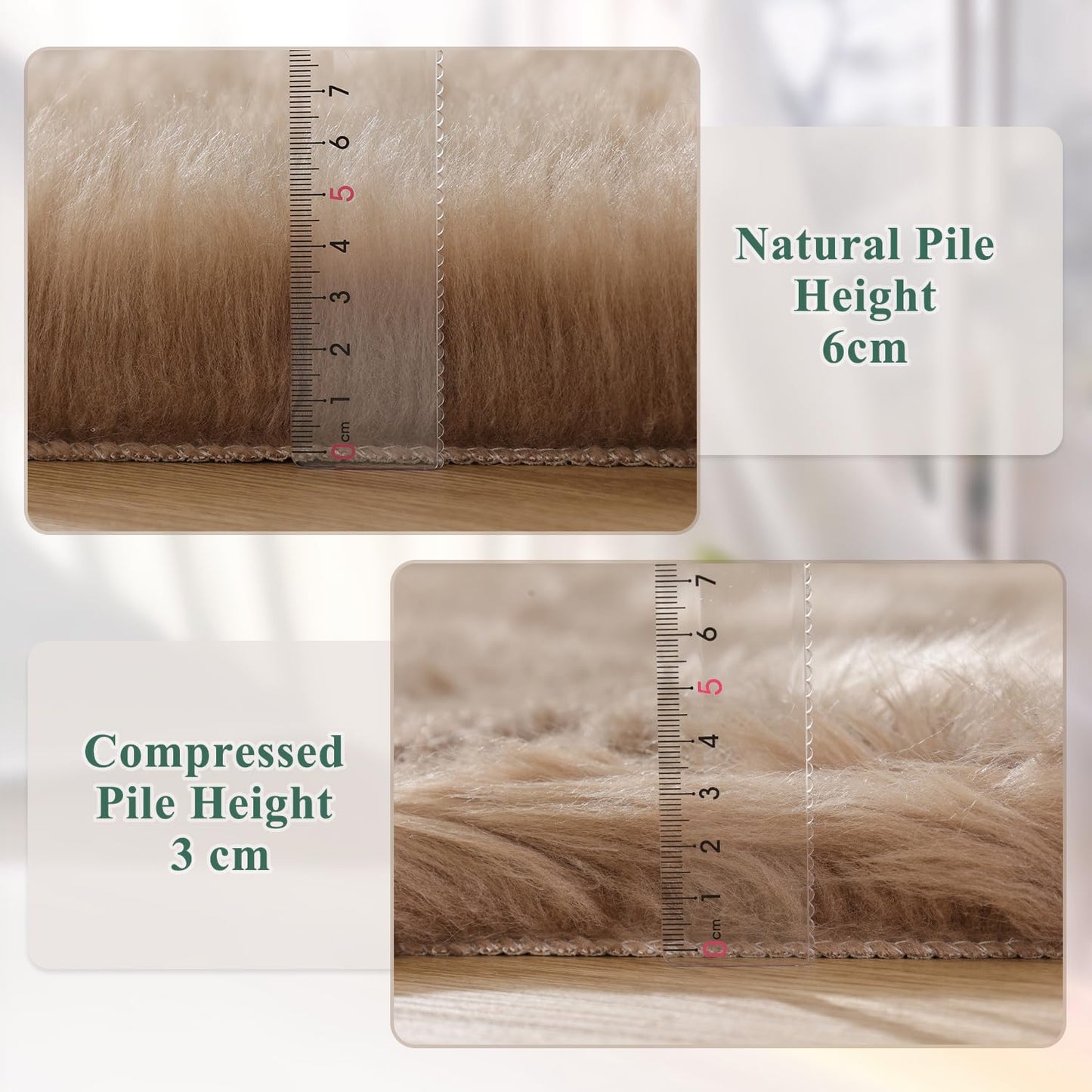ORINOVA Beige Faux Sheepskin Fluffy Fur 2x3 Area Rugs for Bedroom Washable Shaggy Carpet Rug for Living Room Nursery Furry Rug Home Décor