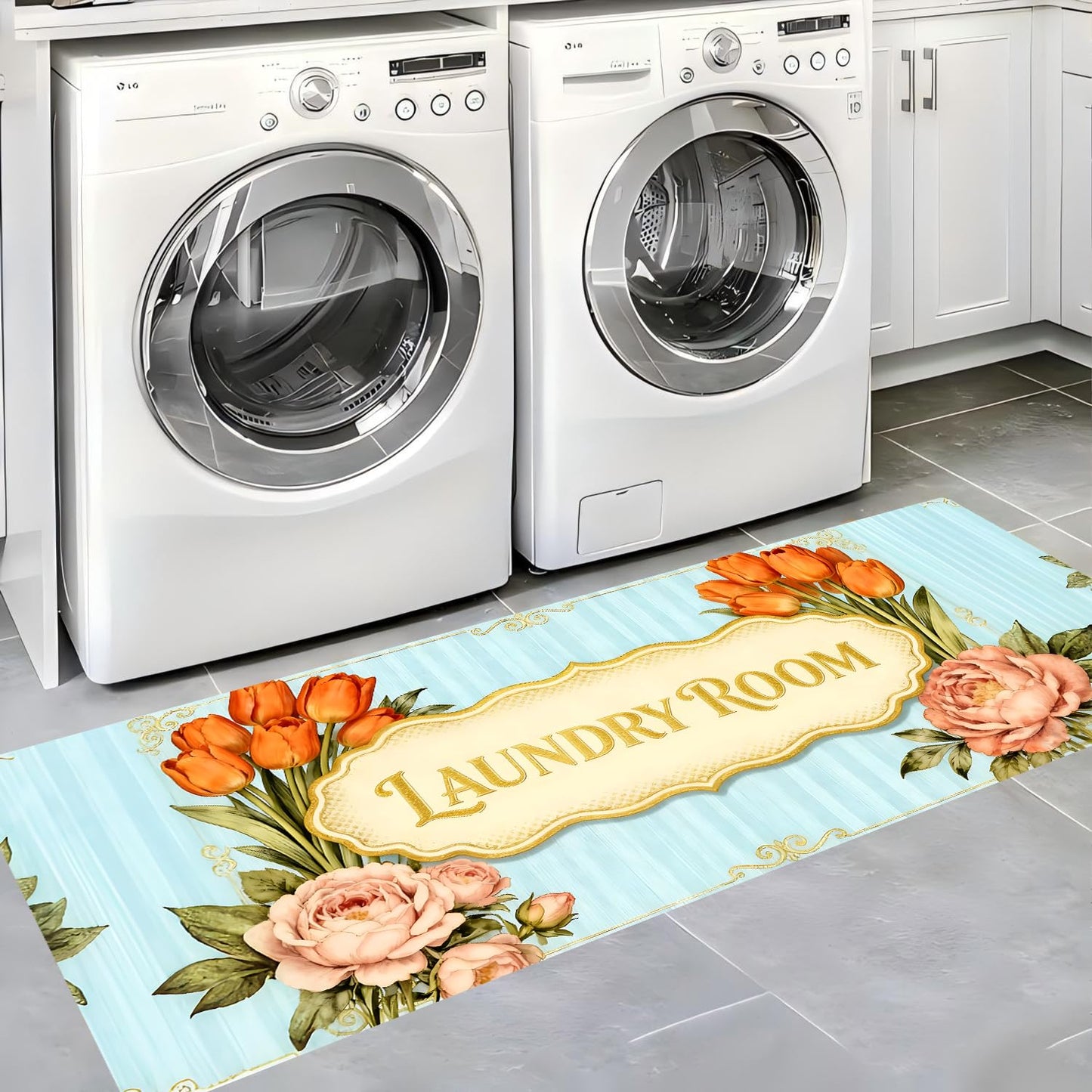 LEIWEIHOPE Runner Rug 20x47 inch, Non-Slip Waterproof Laundry Room Rug,Spring Summer Holiday Kitchen Runner with Festive Designs,Indoor Decorative Mat for Home (Pink Flower, 20x47 inch)
