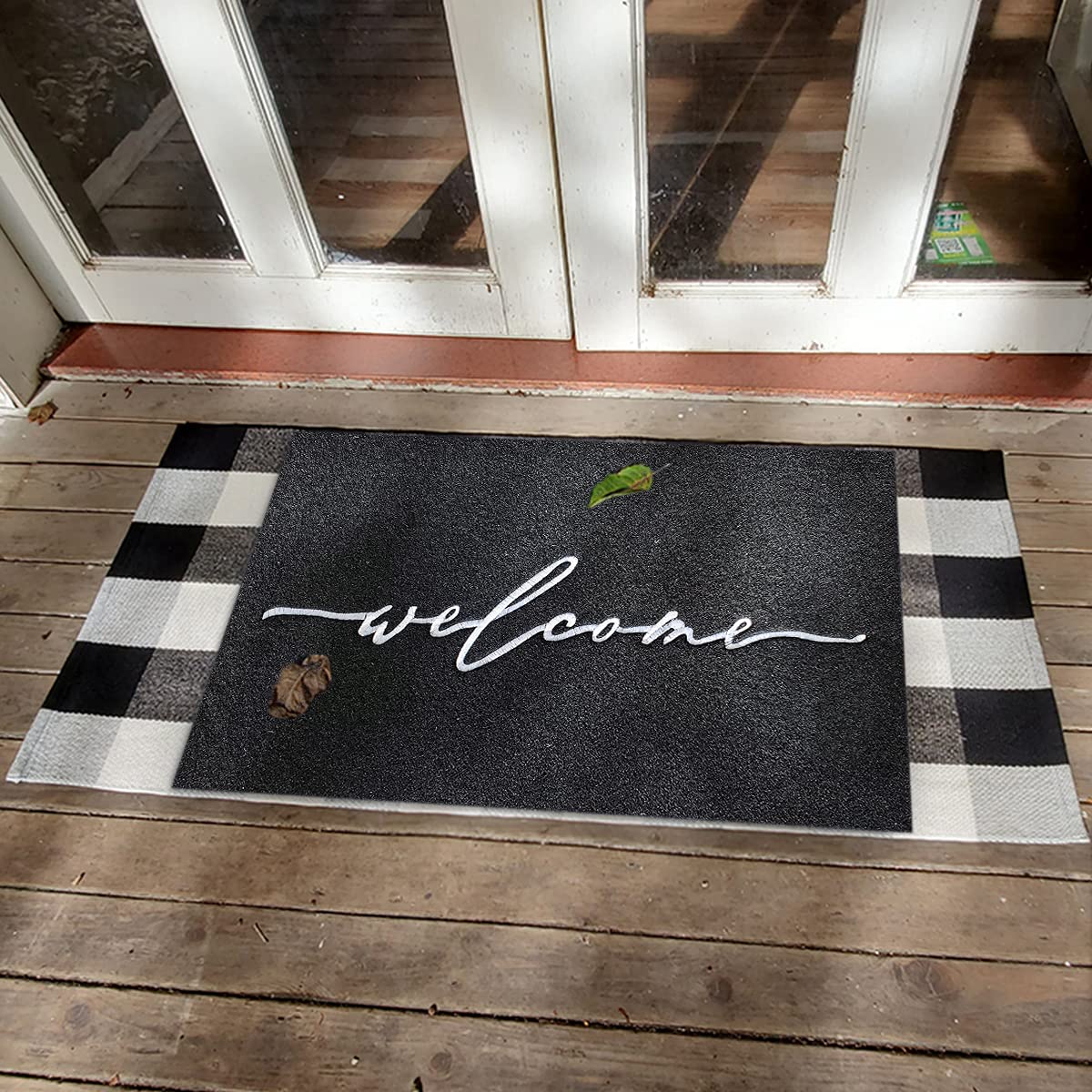 AAZZKANG Welcome Mats for Front Door Large 24"x36" with Non Slip Rubber Backing Quickly Trap Dirt Easy to Clean Entry Mat for Indoor High Traffic Areas Outdoor Doormat Black