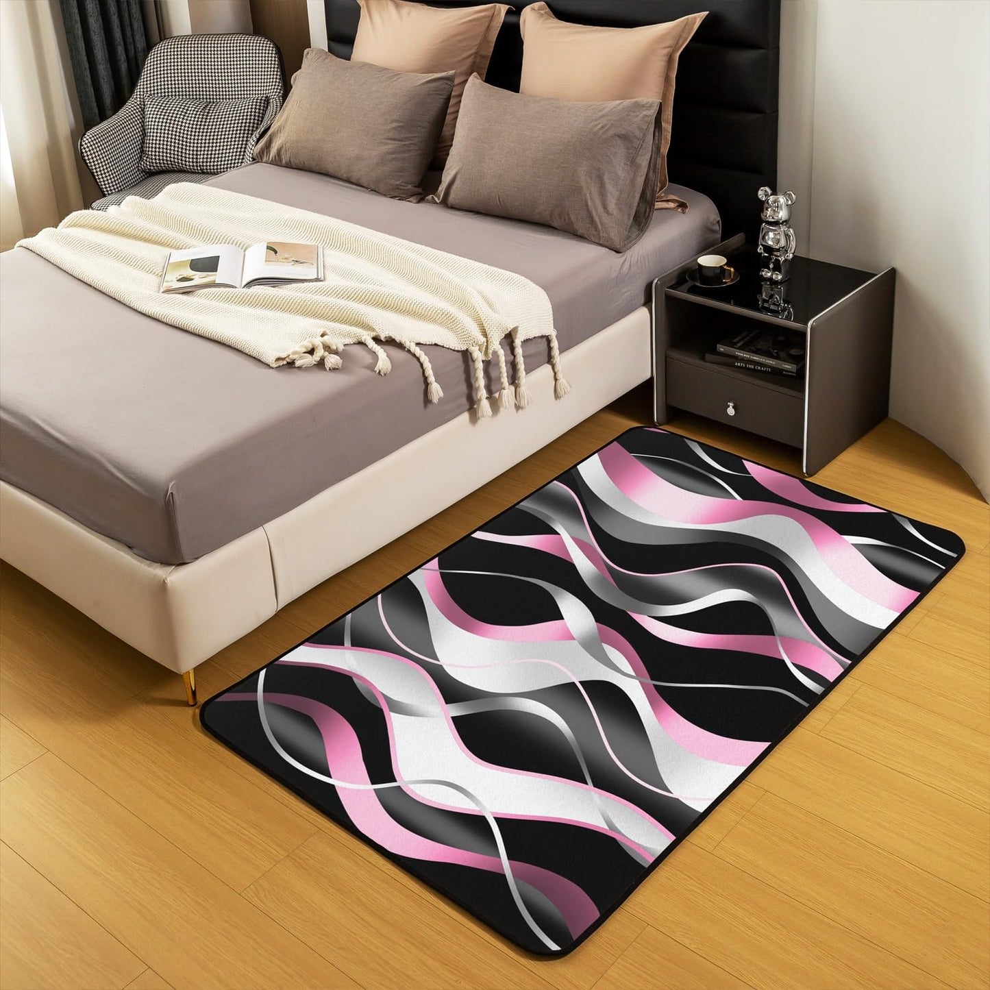 Feelyou Pink Stripes Living Room Rugs Area Rug 5x7 Ombre Decorative Carpet for Boys Teens Decor Geometric Accent Rug Modern Striped Art Decorative Rug Abstract Art Doormats Floor Mat