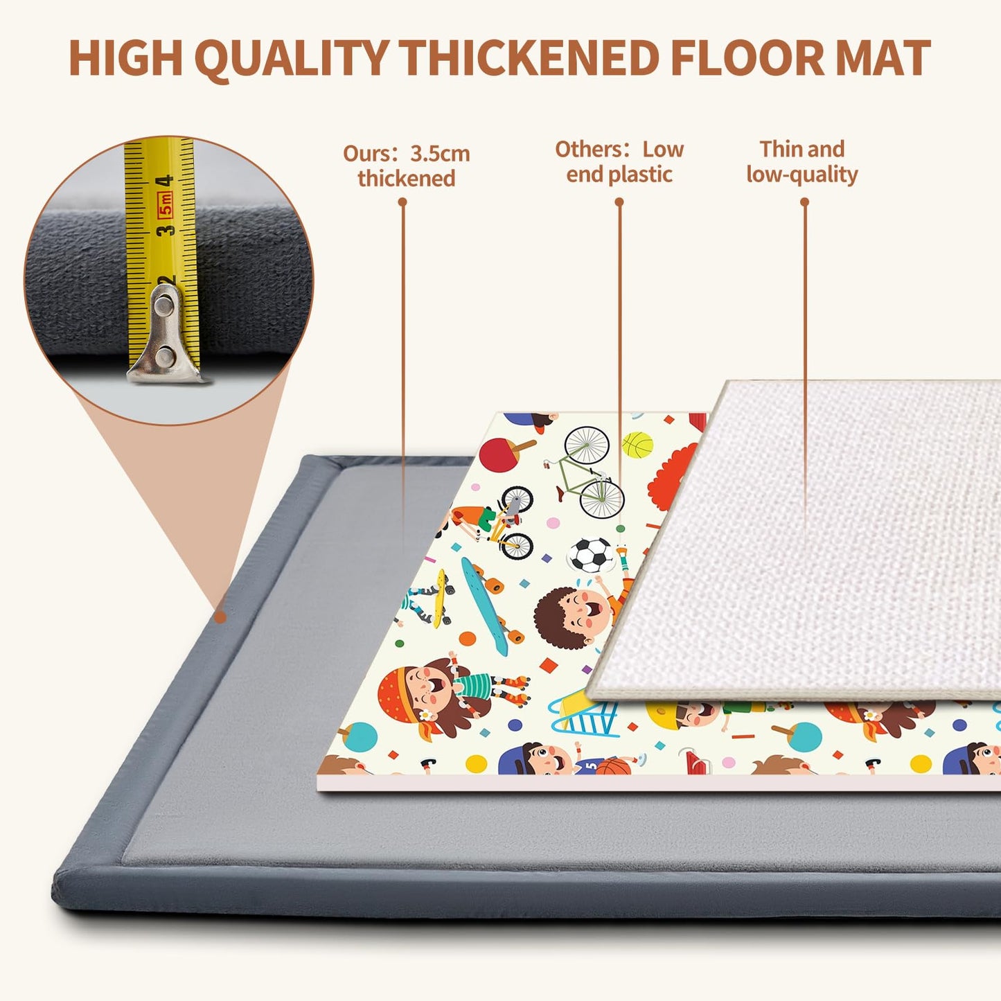 SUNYRISY Baby Play Mat for Floor, 1.4in Thick Memory Foam Padded Play Mats for Baby, Soft Velvet Infants Toddler Kids Play Mat Non-Slip Bottom, Crawling Baby Rugs for Nursery 60x70in