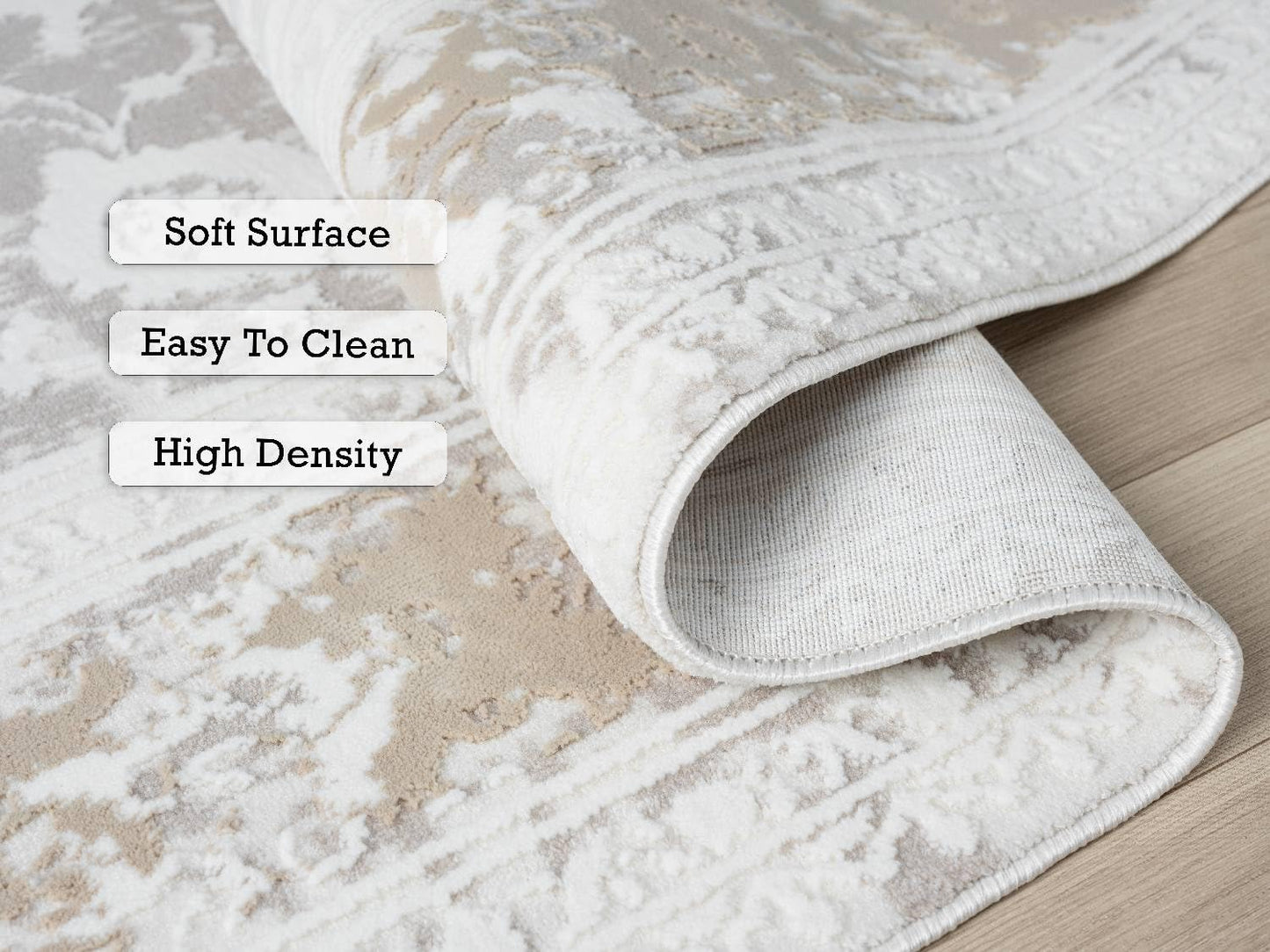 RUGGERRUGS Adel Modern Area Rug for Living Room, 5x7 Rustic Distressed Abstract Beige Neutral Rug, Medium Pile Stain Resistant Carpet for Bedroom, Dining Room or Kitchen (5' x 7', Beige)