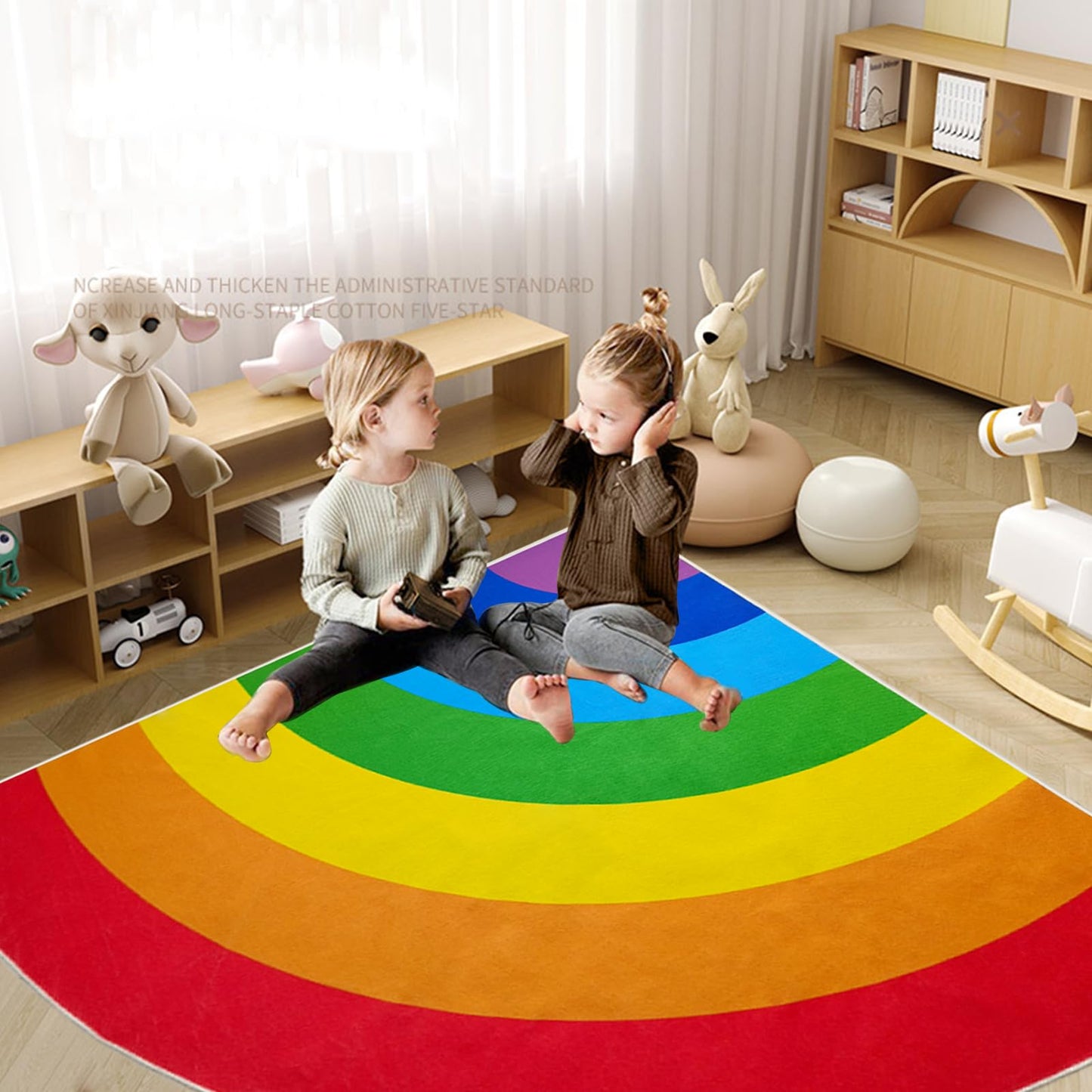 ABREEZE Washable Kids Rug Non-Slip Backing Colorful Rainbow Floor Rug Carpet for Room Girls Kids Nursery 5.3'