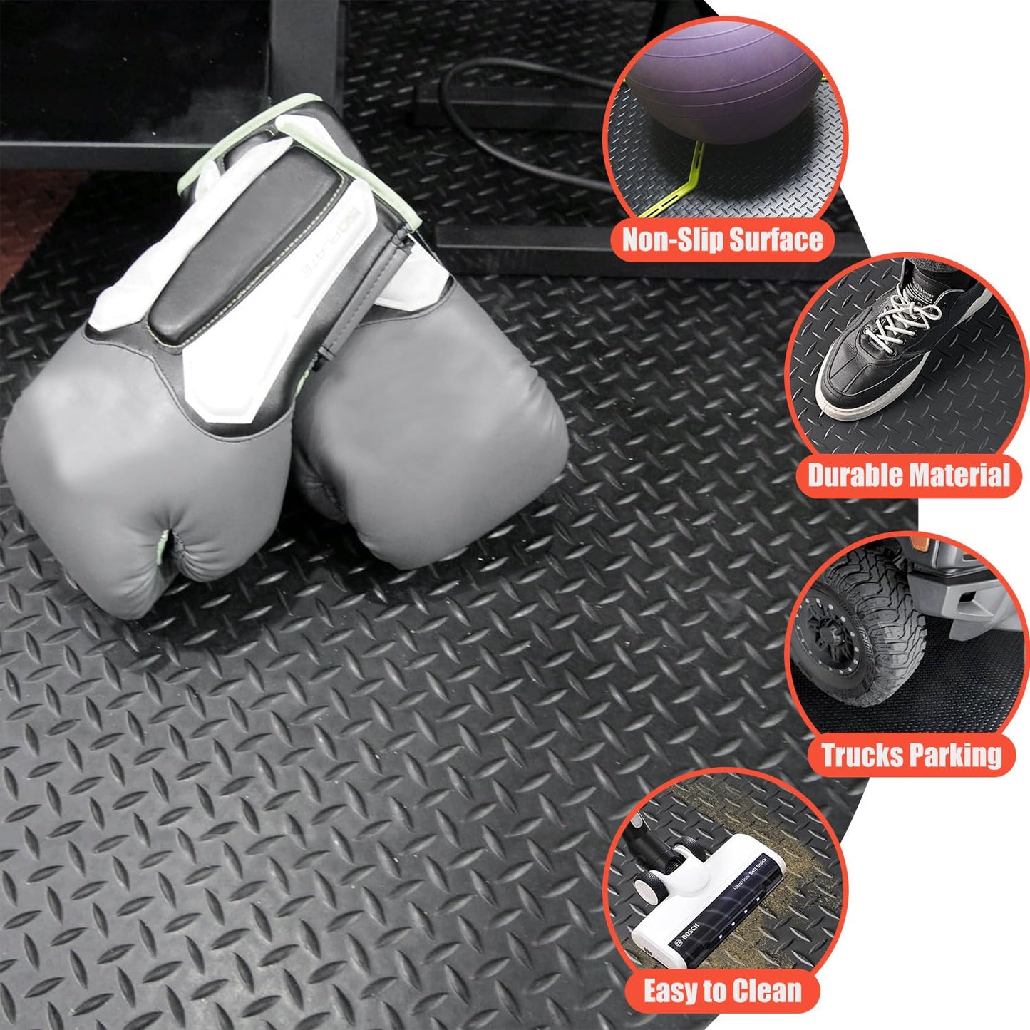 OranLite 4' x 10' Feet Non-Slip Garage Floor Mat, 1-Piece Durable Rubber Flooring Roll, Cuttable Floor Protector Mat for Parking Lots, Gym, Warehouse, Basement Trailer (4' x 10' Ft)
