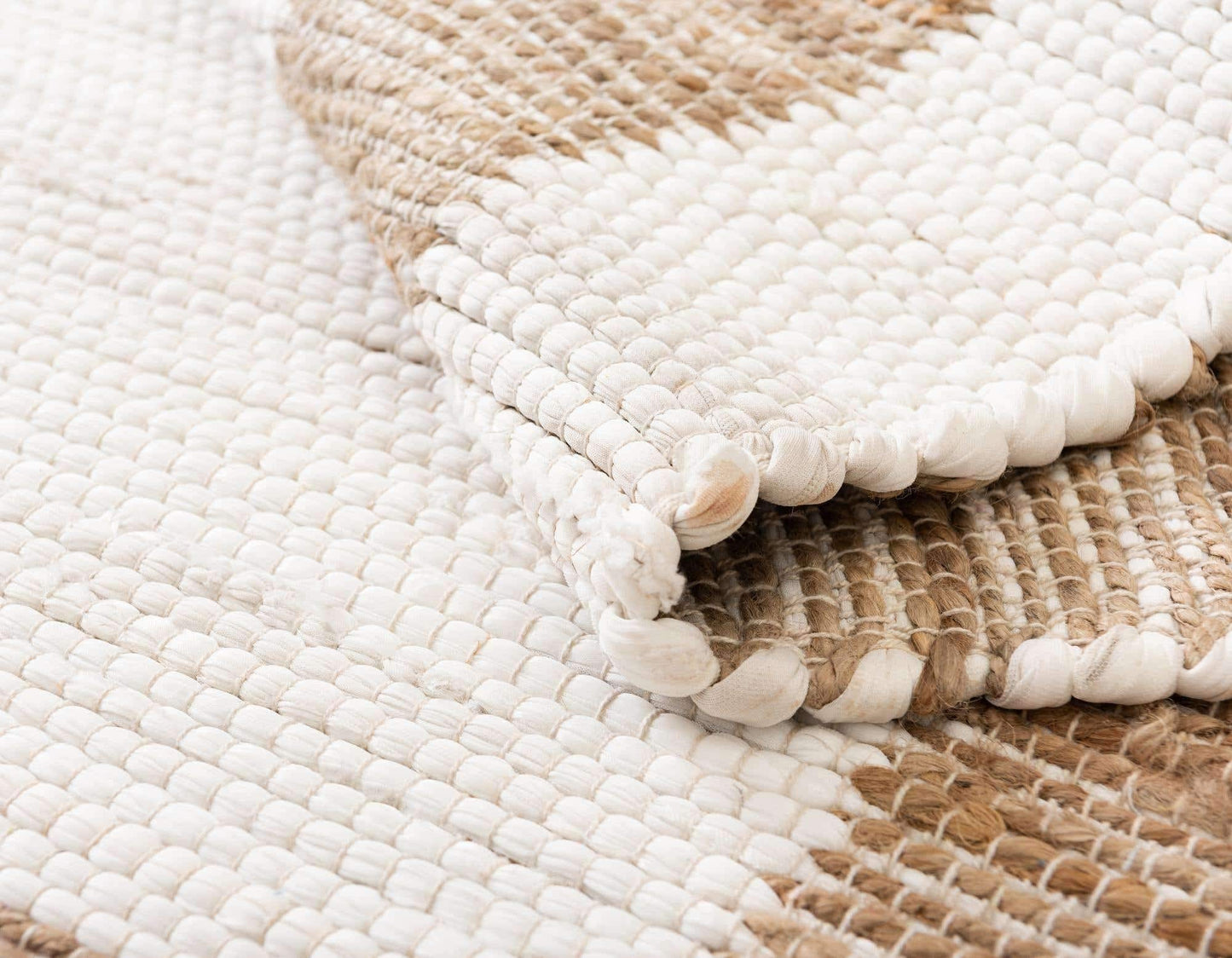 Unique Loom Chindi Jute Collection Area Rug (5' 1" x 8' Rectangle, White and Natural/ Natural)