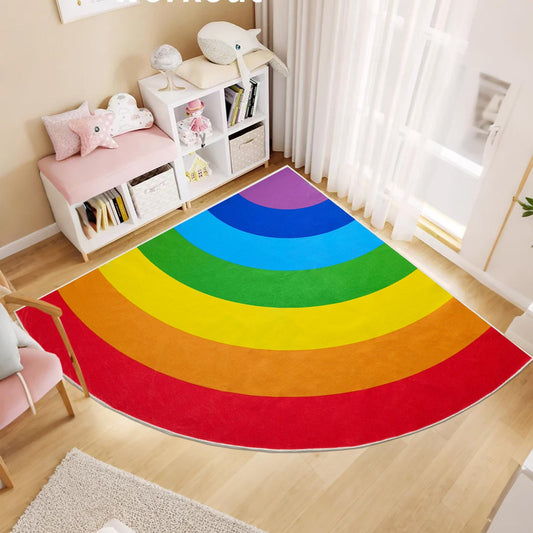 ABREEZE Washable Kids Rug Non-Slip Backing Colorful Rainbow Floor Rug Carpet for Room Girls Kids Nursery 5.3'