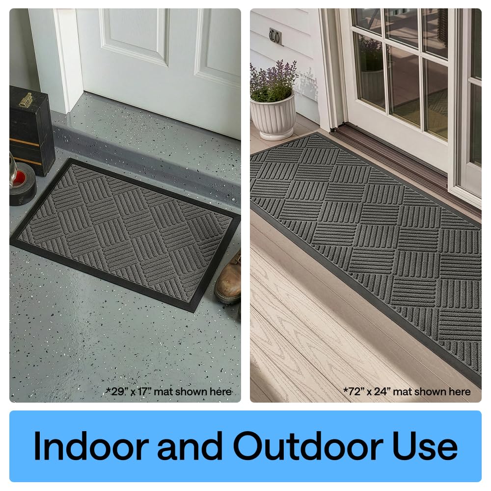 GORILLA GRIP 100% Waterproof All-Season WeatherMAX Doormat US Designed Natural Rubber, Stain Fade Resistant, Low Profile Indoor Outdoor Door Mats, Easy Clean, 29x17 Gray Diamond
