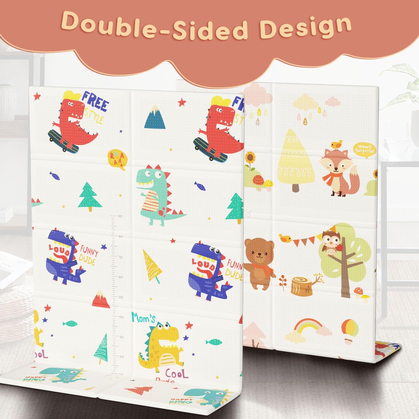 Fshibila 74" × 50“ Baby Play Mat for Floor, Baby Playmat for Playpen, Thick Ultra Soft Playpen Mat for Playing or Crawling, Provides Cushioning, Double-Sided Pattern (0.4" Thick)