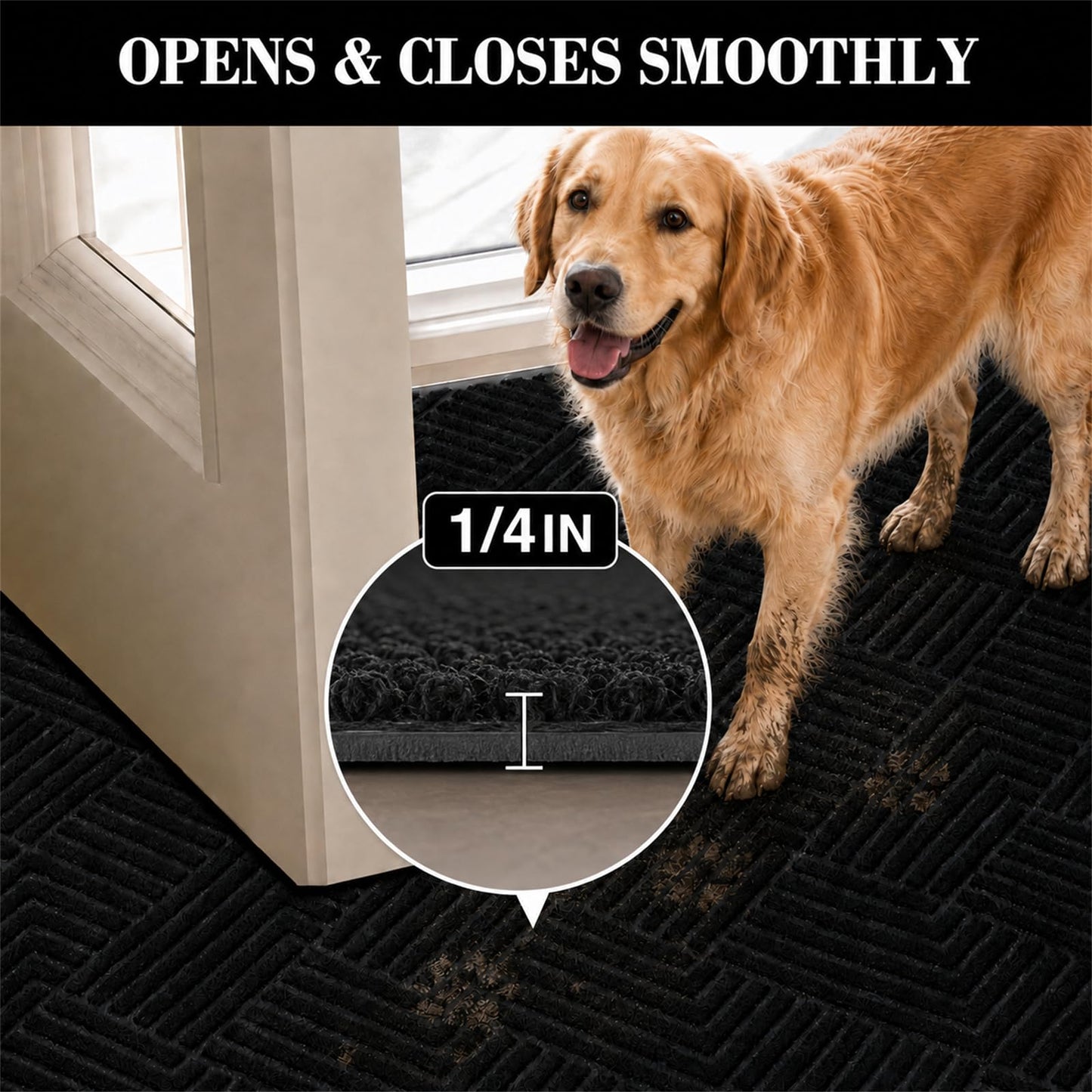 3' x 10' Commercial Runner Rug, Extra Long Front Door Mat, Hallway Runner Floor Mat with Non Slip Low Profile Backing, Indoor Outdoor Entryway Mat, Trap Dirt and Moisture for Patio, Garage, Black