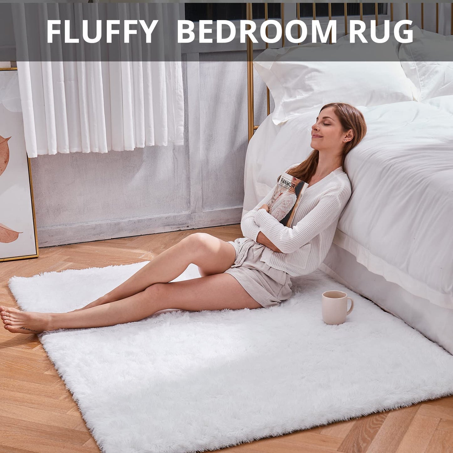 Ophanie White Rugs for Bedroom Fluffy, 4x6 Nursery Soft Fuzzy Shag Plush Shaggy Bedside Area Rug, Living Room Carpet for Girls Kids Baby Teen Dorm Home Decor Aesthetic