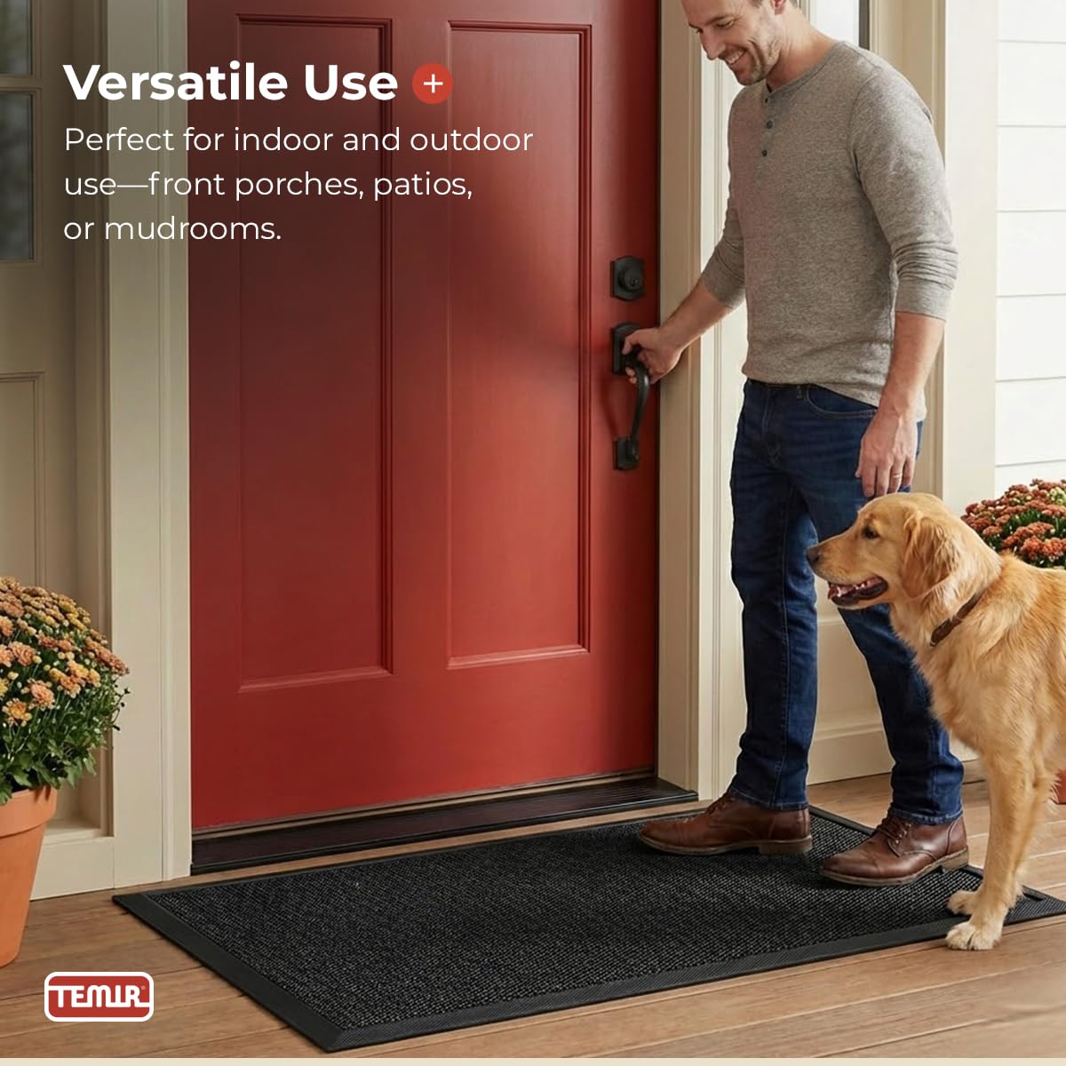 TEMIR Door Mat 30x17 Indoor Outdoor - Heavy Duty Mesh Entrance, Low-Profile Dirt Trapper & Shoe Scraper, Waterproof Non-Slip Rubber Backing, Entryway Floor Mat for Home, Patio, Garage, Black/White