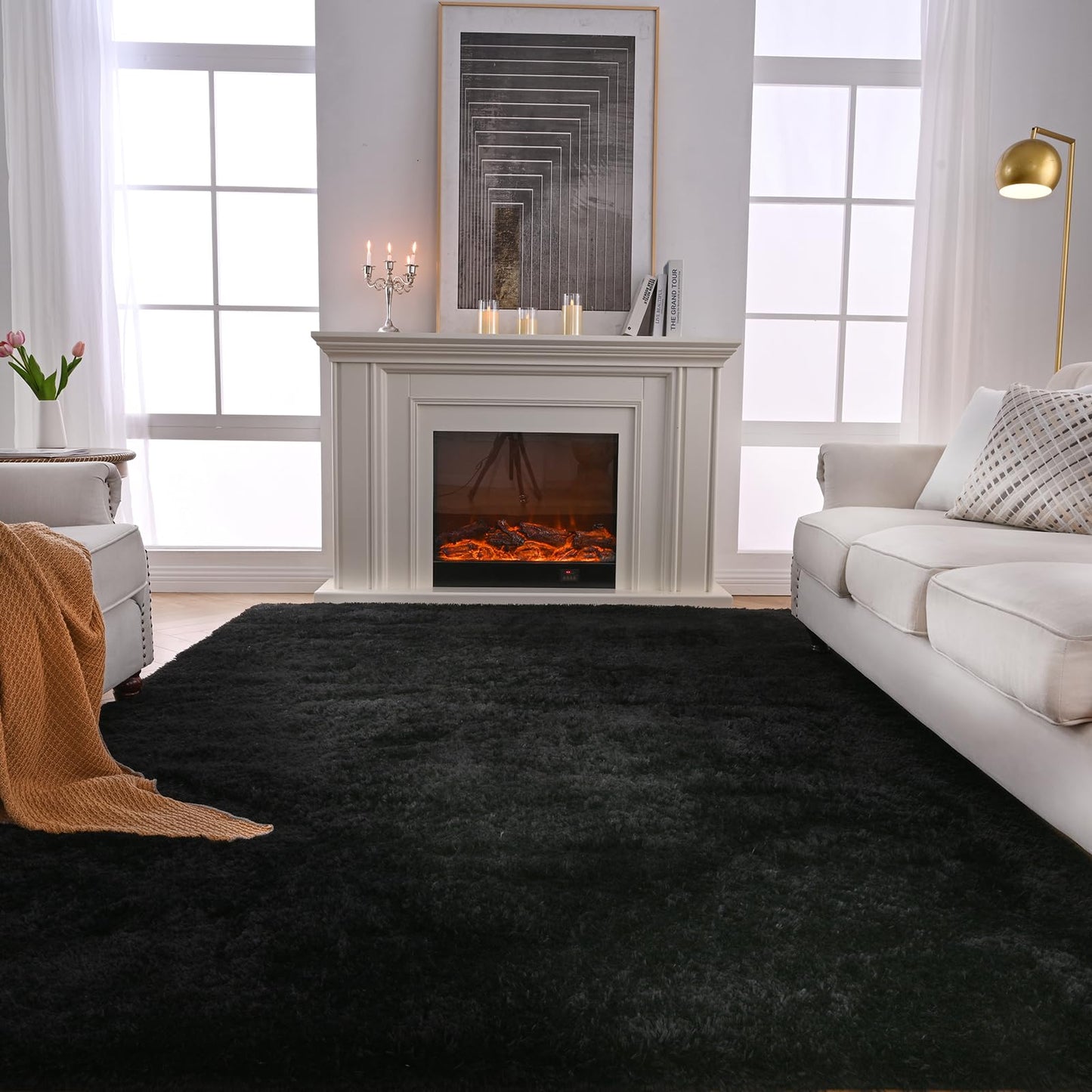Fluffyrug Large Rugs for Living Room 10x14: Black Extra Large Area Rugs 10x14 Living Room - Black Big Area Rug