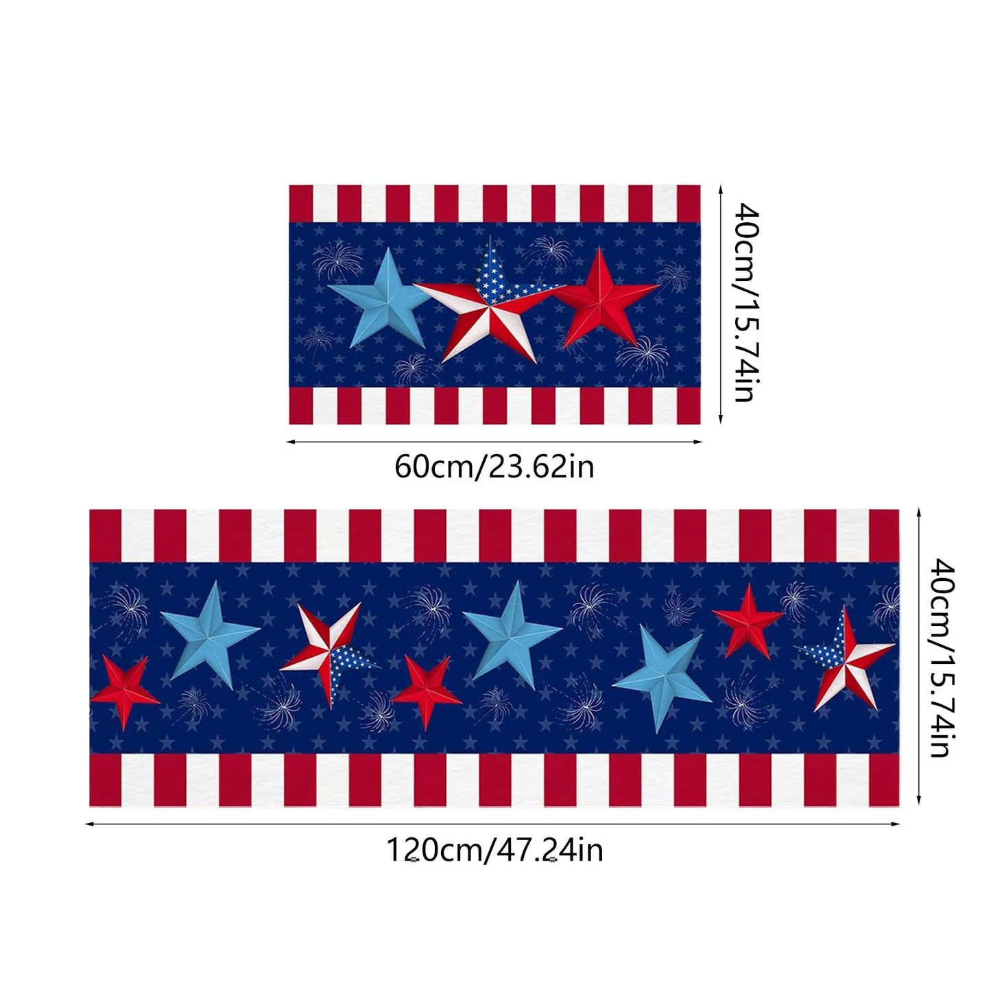simplmasygenix 2PCS 4th of July Patriotic Kitchen Rugs, Red, White and Blue Stars and Stripes American Flag Floor Mats Washable Non-Slip Runner Rugs for Farmhouse Independence Day Decor (#2)