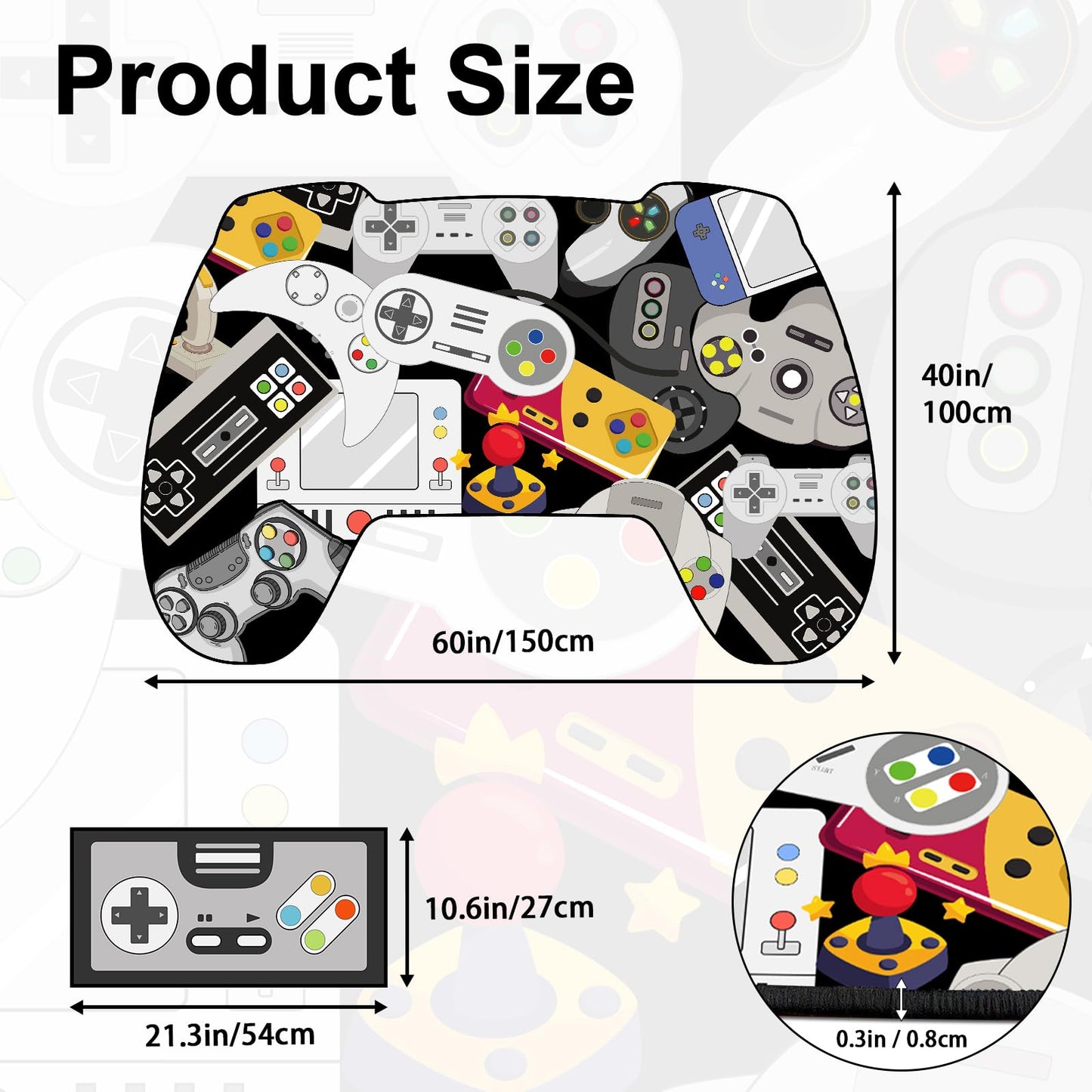 Lacut Gaming Area Rugs, Teen Boys Game Controller Shape Carpet Gamer Rugs for Boy’s Bedroom, Non-Slip Gamepad Rug for Children Playroom Living Room Game Room (Gamepad 1, 60" x 40")