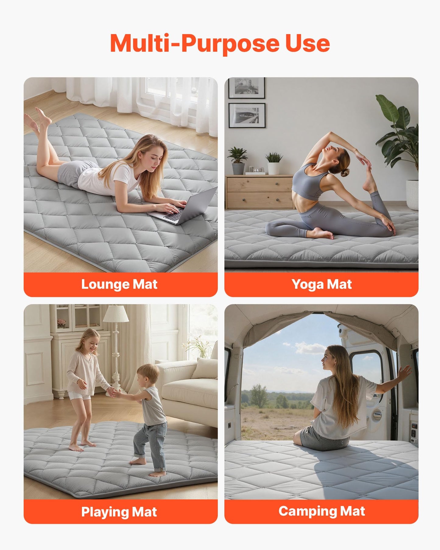 VEVOR Japanese Floor Mattress Queen, 3.5" Thick Futon Mattress, 100% High Density Comfortable Foam, Foldable Tatami Mat with Storage Bag, Sleeping Pad for Camping Dormitory Yoga, Gray